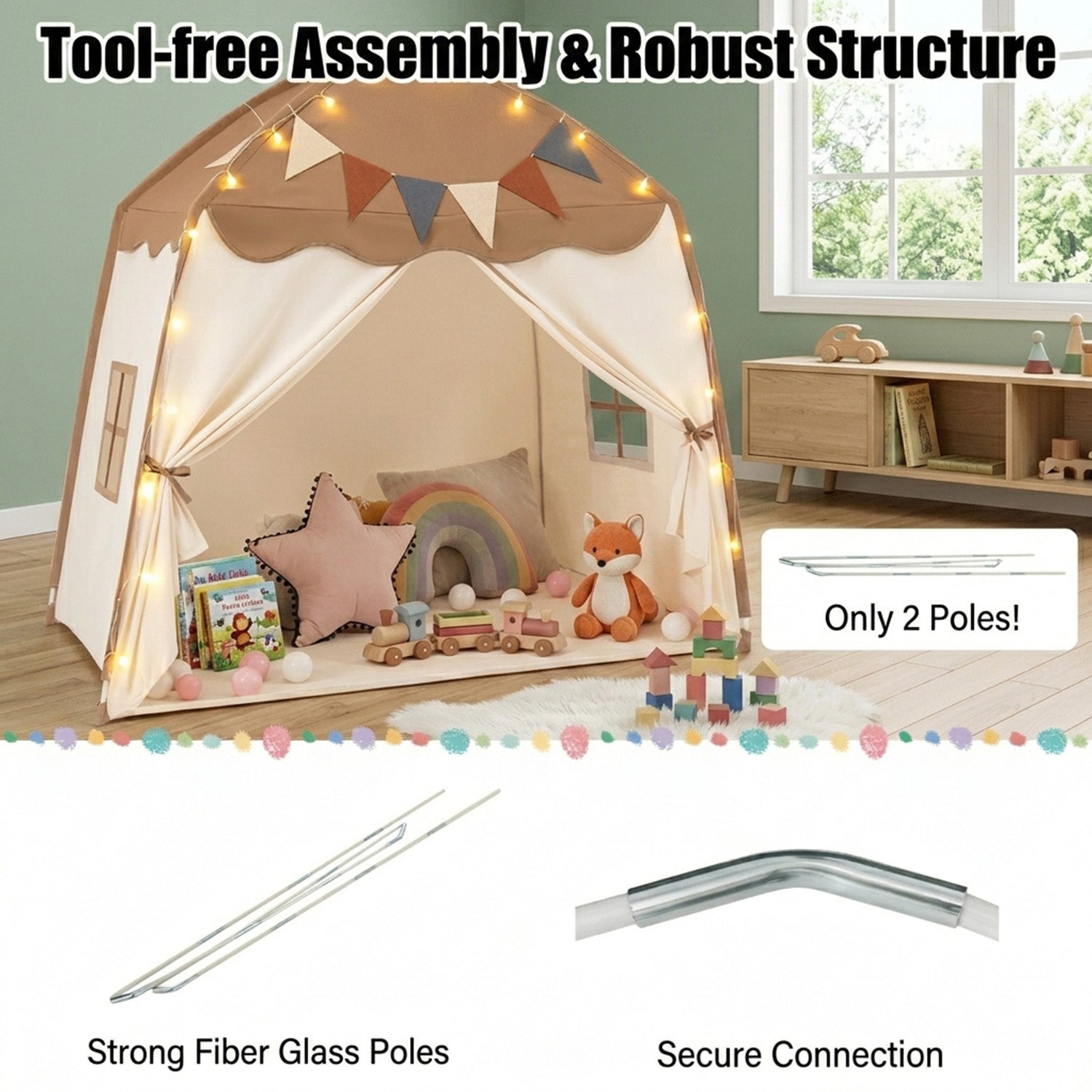 Large Kids Tent with Bright Lights and Flags for Aged 3 Years Old Play Toy