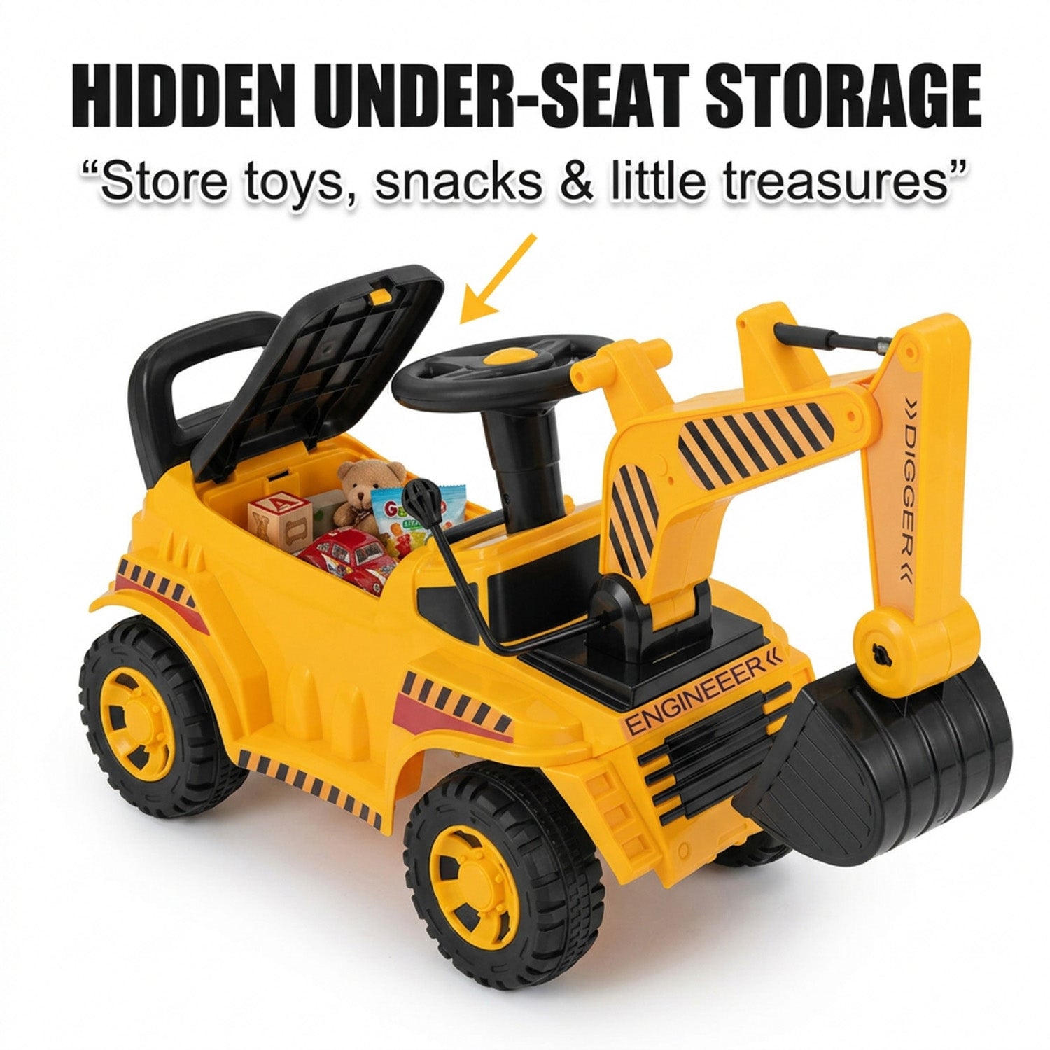 Kids Ride On Excavator Bulldozer Digger Toy with Adjustable Shovel