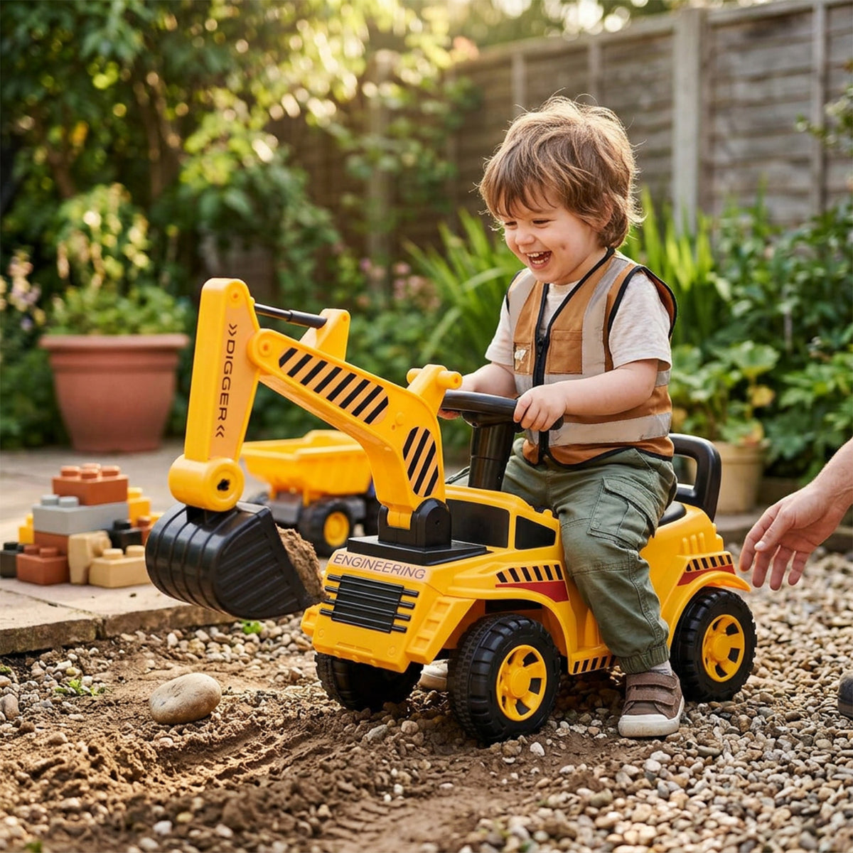 Kids Ride On Excavator Bulldozer Digger Toy with Adjustable Shovel