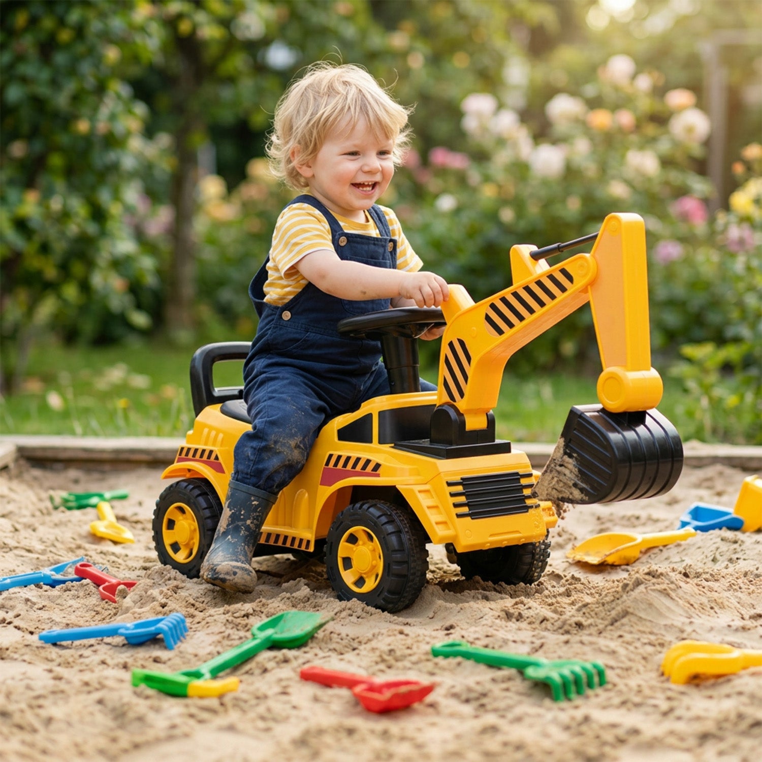 Kids Ride On Excavator Bulldozer Digger Toy with Adjustable Shovel