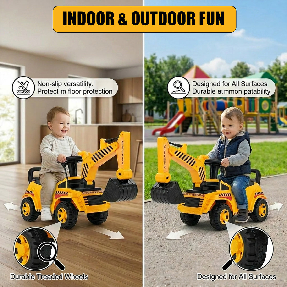 Kids Ride On Excavator Bulldozer Digger Toy with Adjustable Shovel
