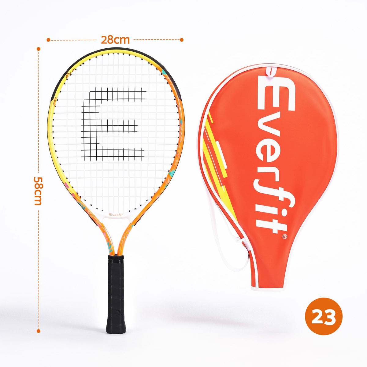 Everfit 23 Inch Tennis Racket Lightweight 200g Junior Adult Players Orange