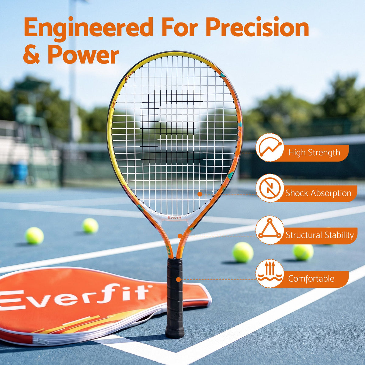 Everfit 23 Inch Tennis Racket Lightweight 200g Junior Adult Players Orange