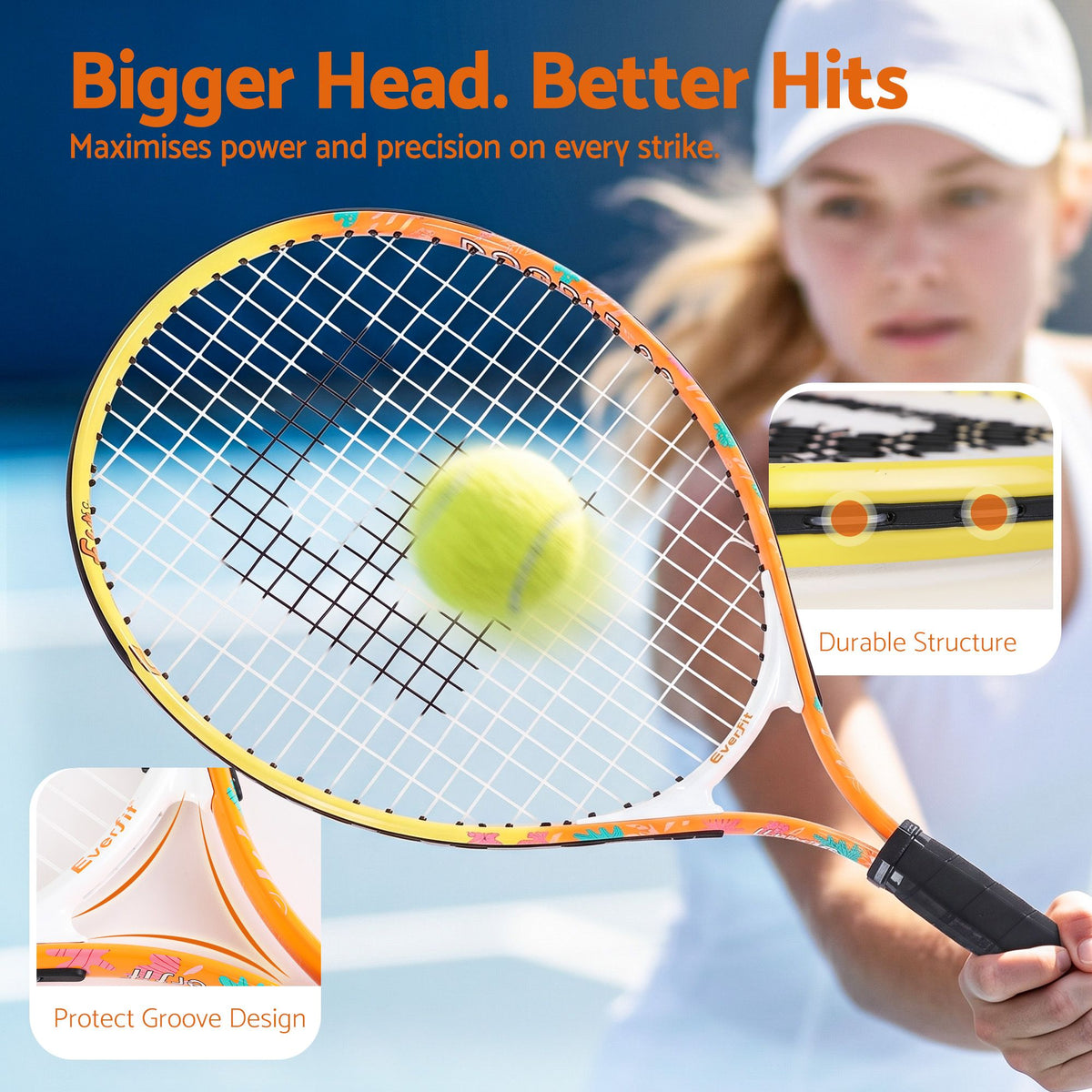 Everfit 23 Inch Tennis Racket Lightweight 200g Junior Adult Players Orange