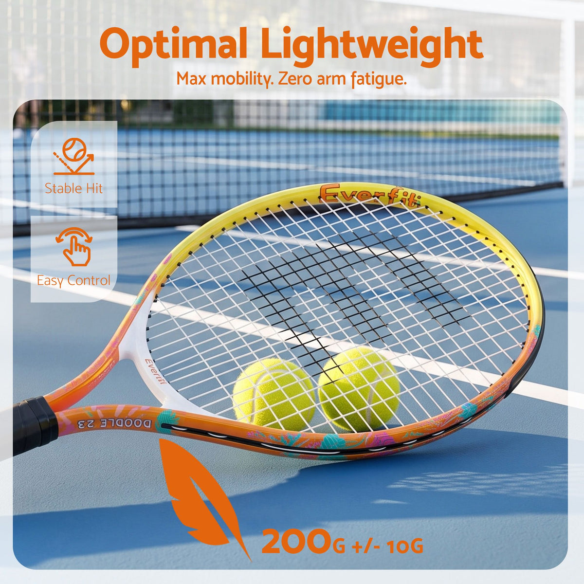 Everfit 23 Inch Tennis Racket Lightweight 200g Junior Adult Players Orange