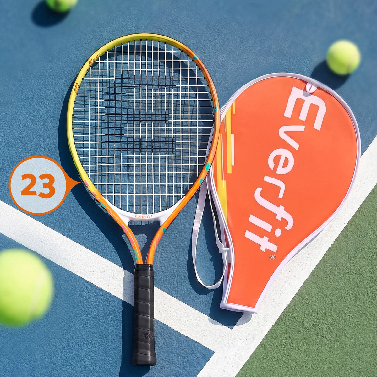 Everfit 23 Inch Tennis Racket Lightweight 200g Junior Adult Players Orange