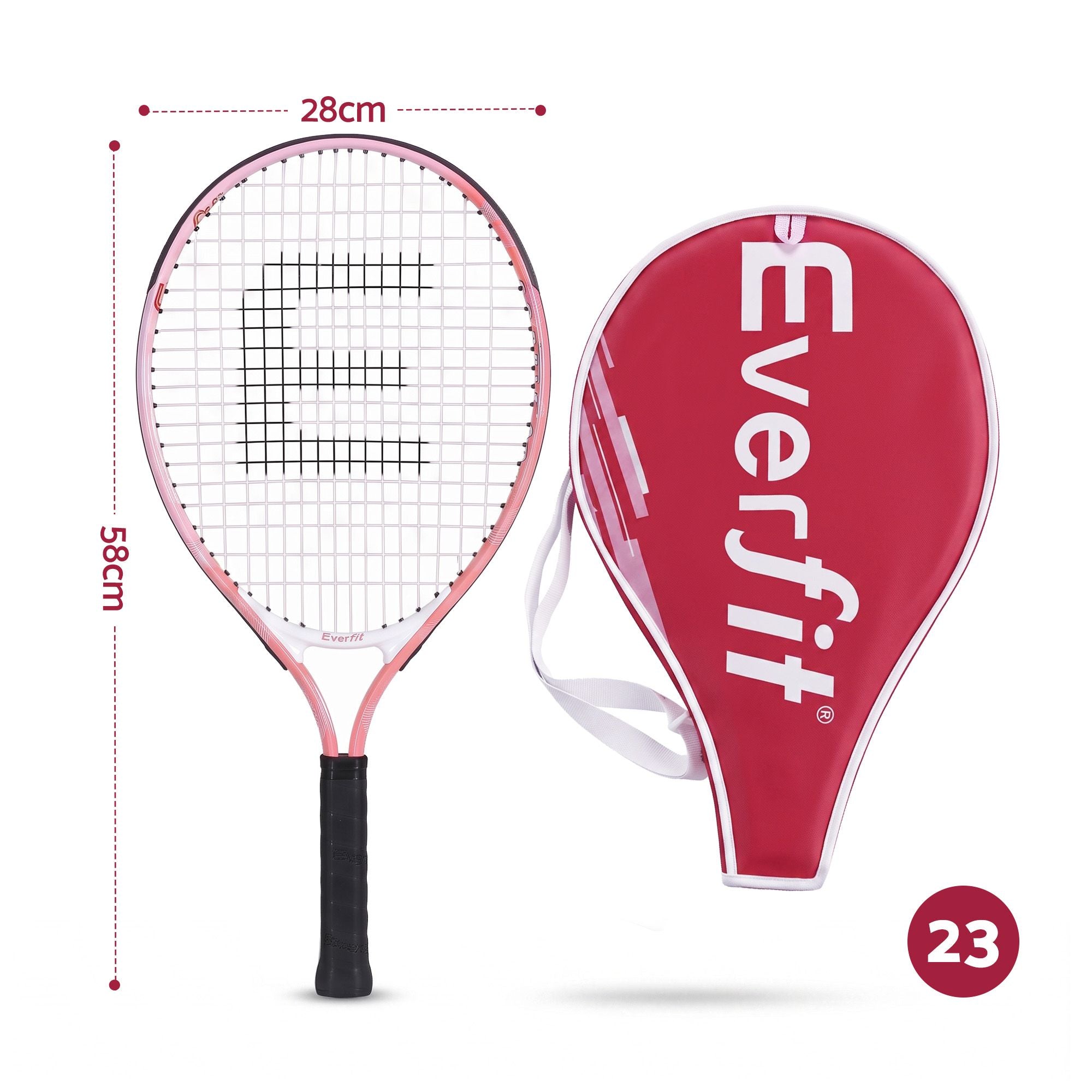 Everfit 23 Inch Tennis Racket Lightweight 200g for Adult and Junior Players Pink