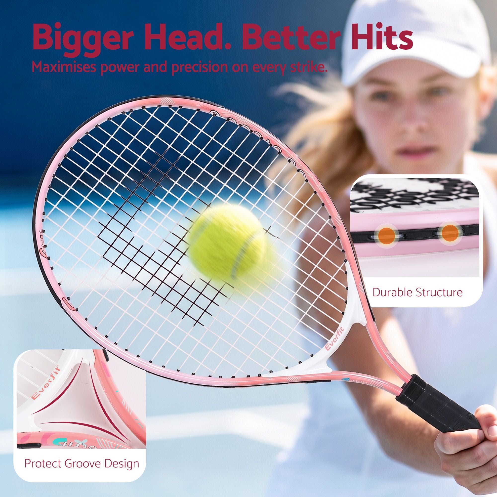 Everfit 23 Inch Tennis Racket Lightweight 200g for Adult and Junior Players Pink
