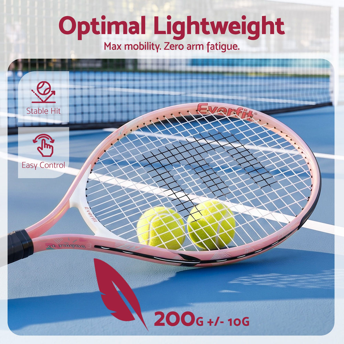 Everfit 23 Inch Tennis Racket Lightweight 200g for Adult and Junior Players Pink