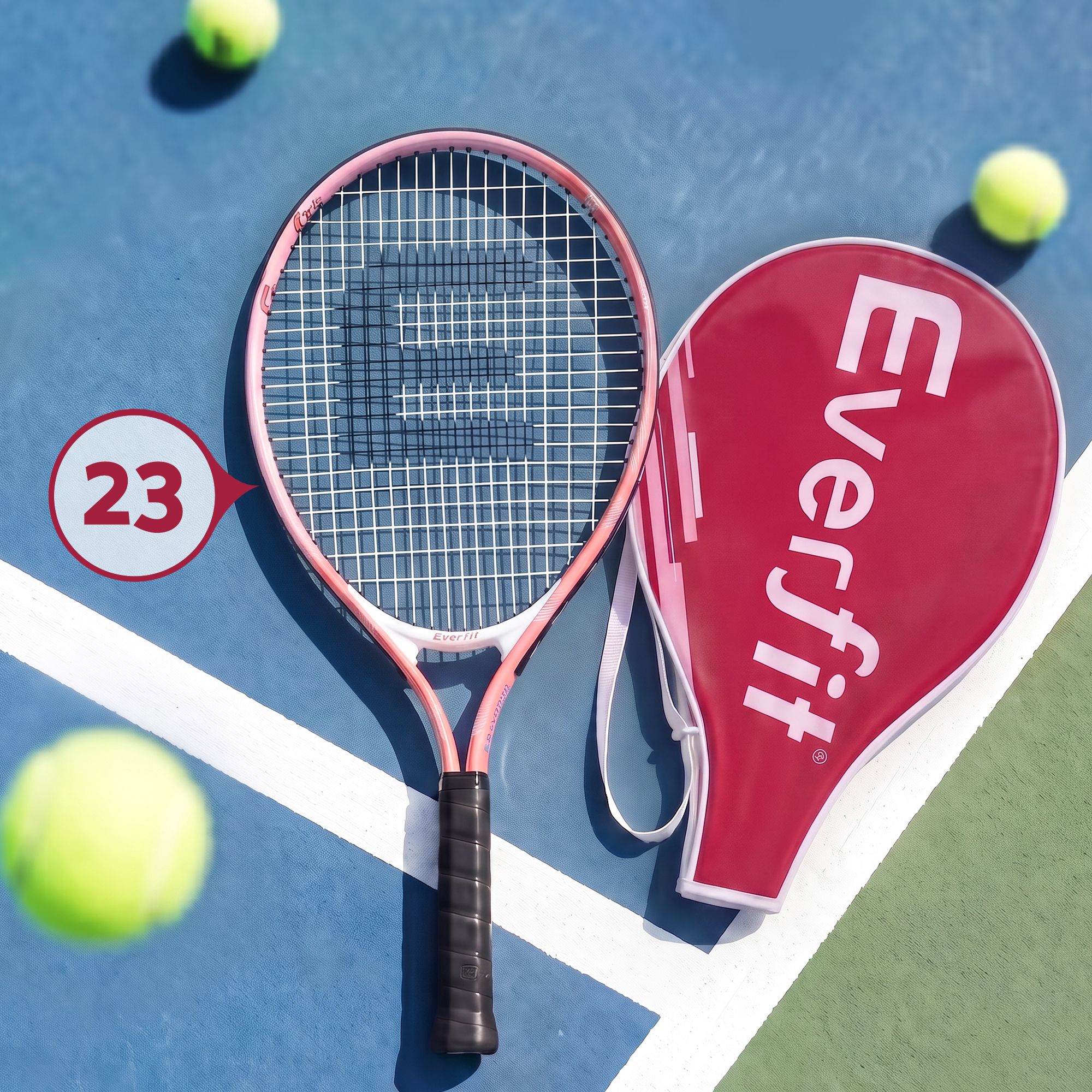 Everfit 23 Inch Tennis Racket Lightweight 200g for Adult and Junior Players Pink