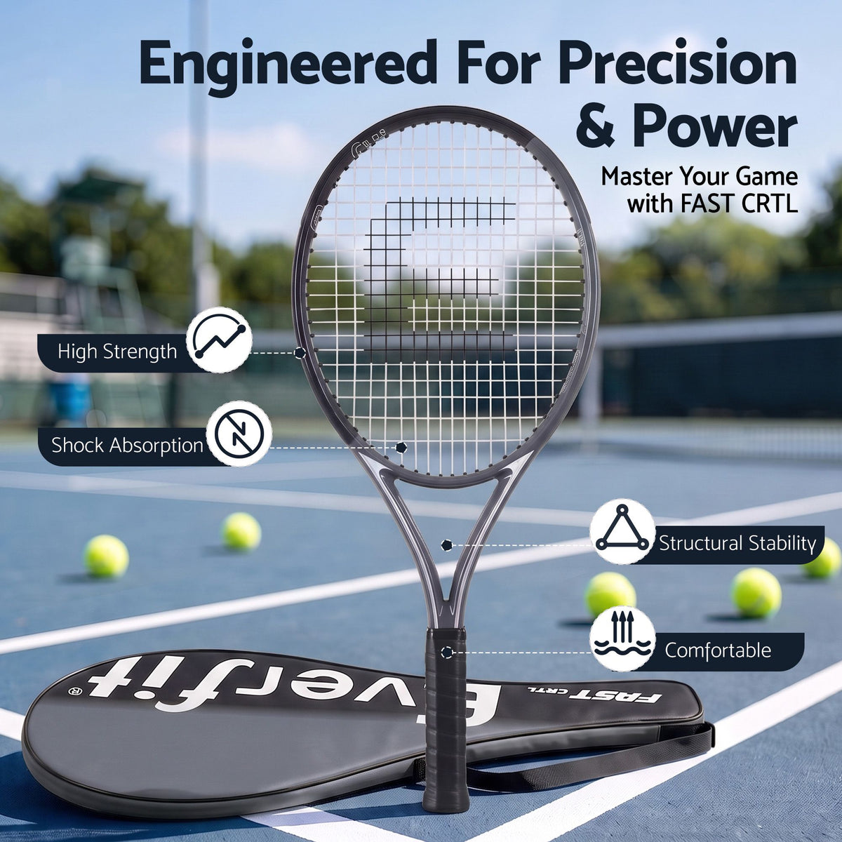Everfit Tennis Racket Set Lightweight Cushioned Grip 27 Inch 2 Pack Black