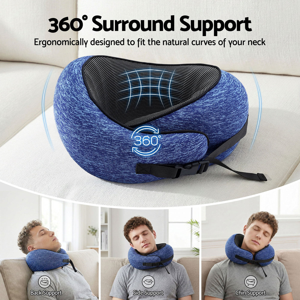 Wanderlite Travel Pillows for Airplanes Ergonomic Memory Foam Neck Pillow Blue