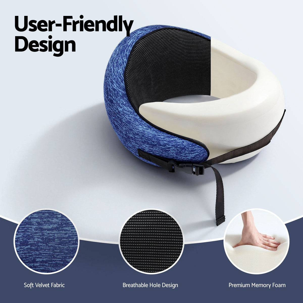 Wanderlite Travel Pillows for Airplanes Ergonomic Memory Foam Neck Pillow Blue