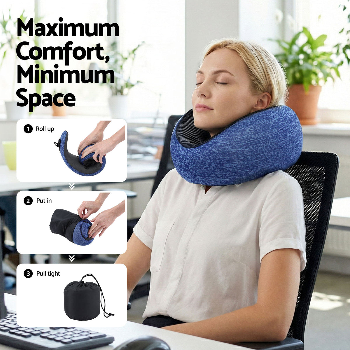 Wanderlite Travel Pillows for Airplanes Ergonomic Memory Foam Neck Pillow Blue