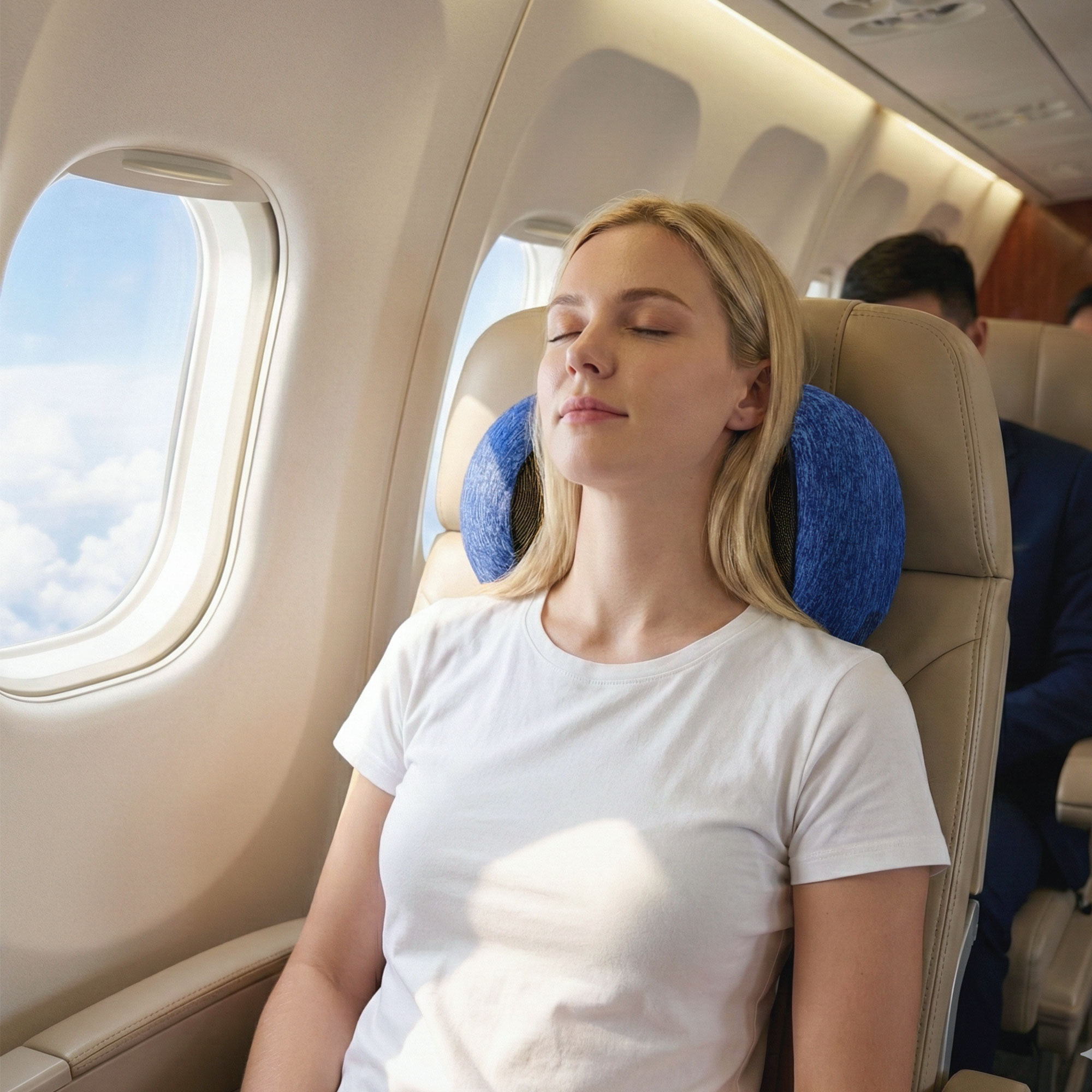Wanderlite Travel Pillows for Airplanes Ergonomic Memory Foam Neck Pillow Blue
