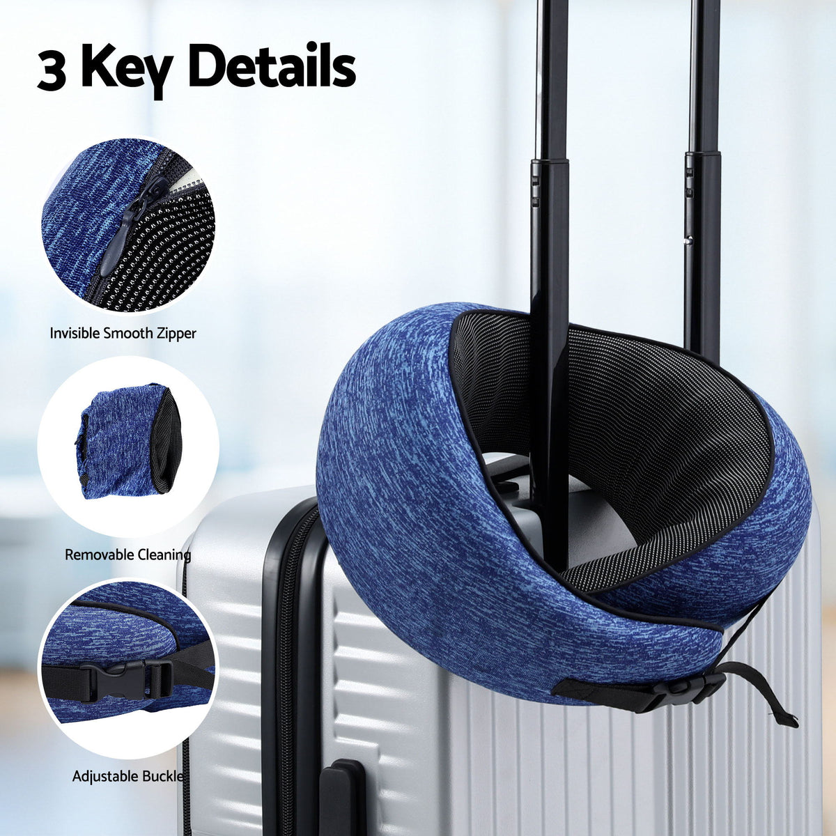 Wanderlite Travel Pillows for Airplanes Ergonomic Memory Foam Neck Pillow Blue