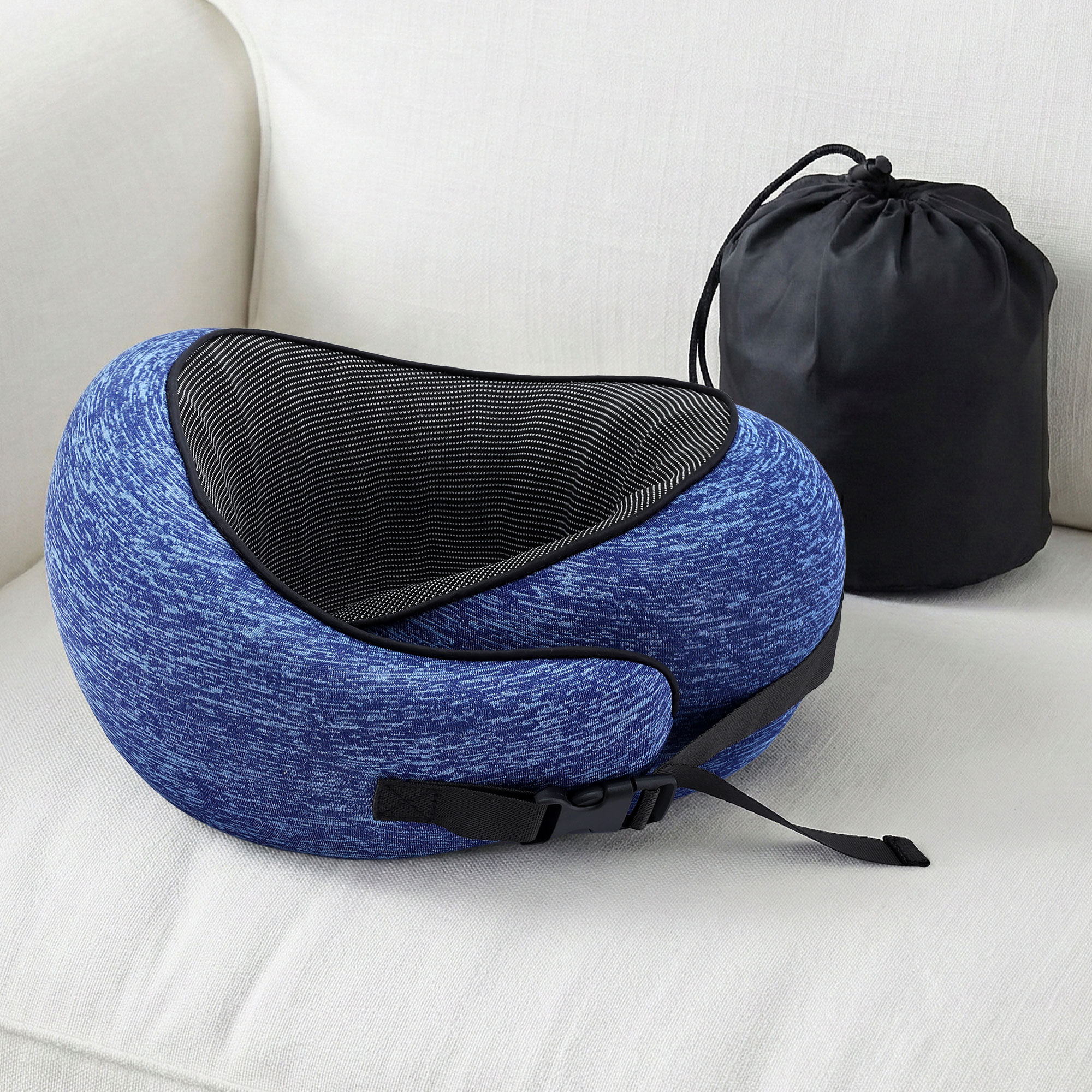 Wanderlite Travel Pillows for Airplanes Ergonomic Memory Foam Neck Pillow Blue