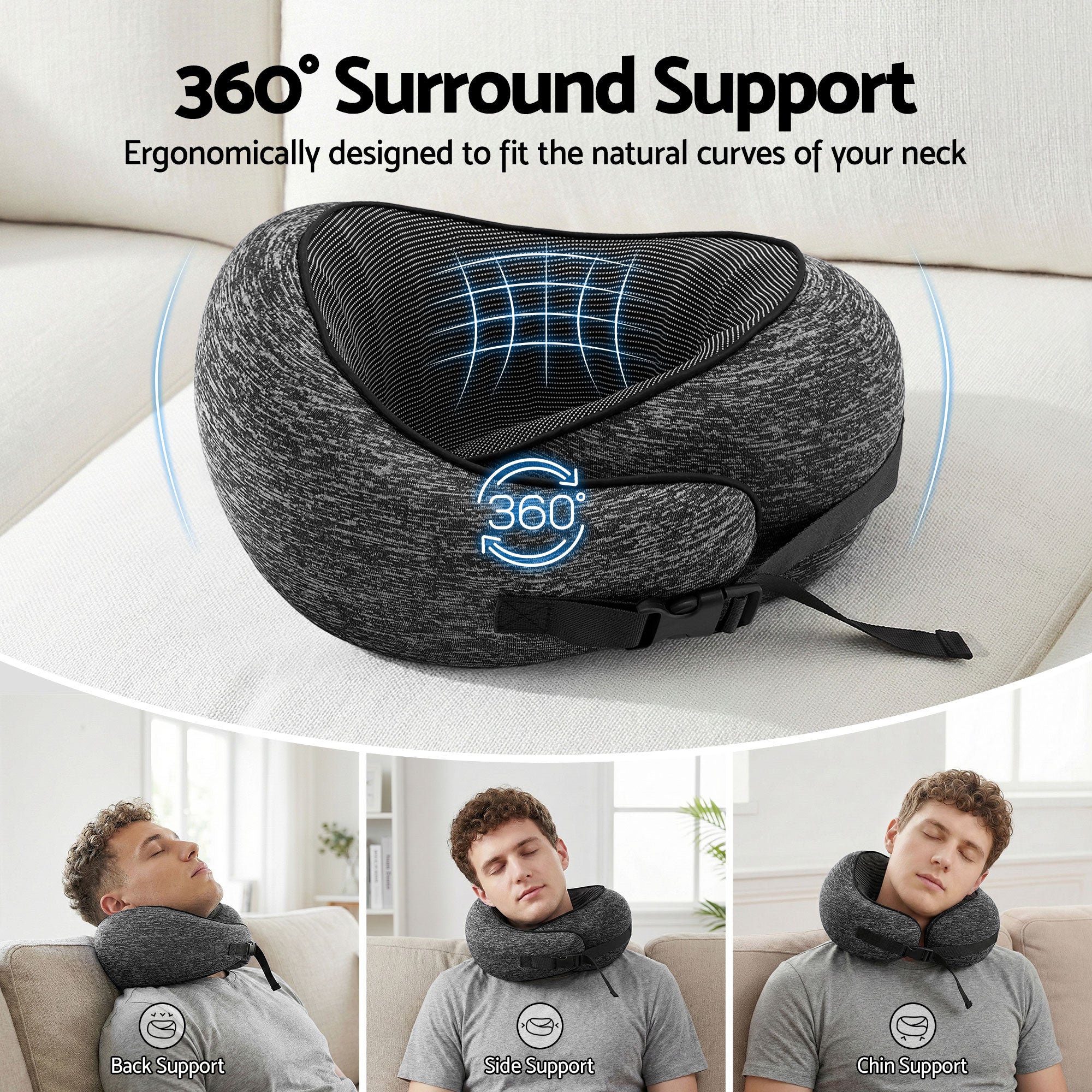 Wanderlite Travel Pillows for Airplanes Ergonomic Memory Foam Neck Pillow Dark Grey