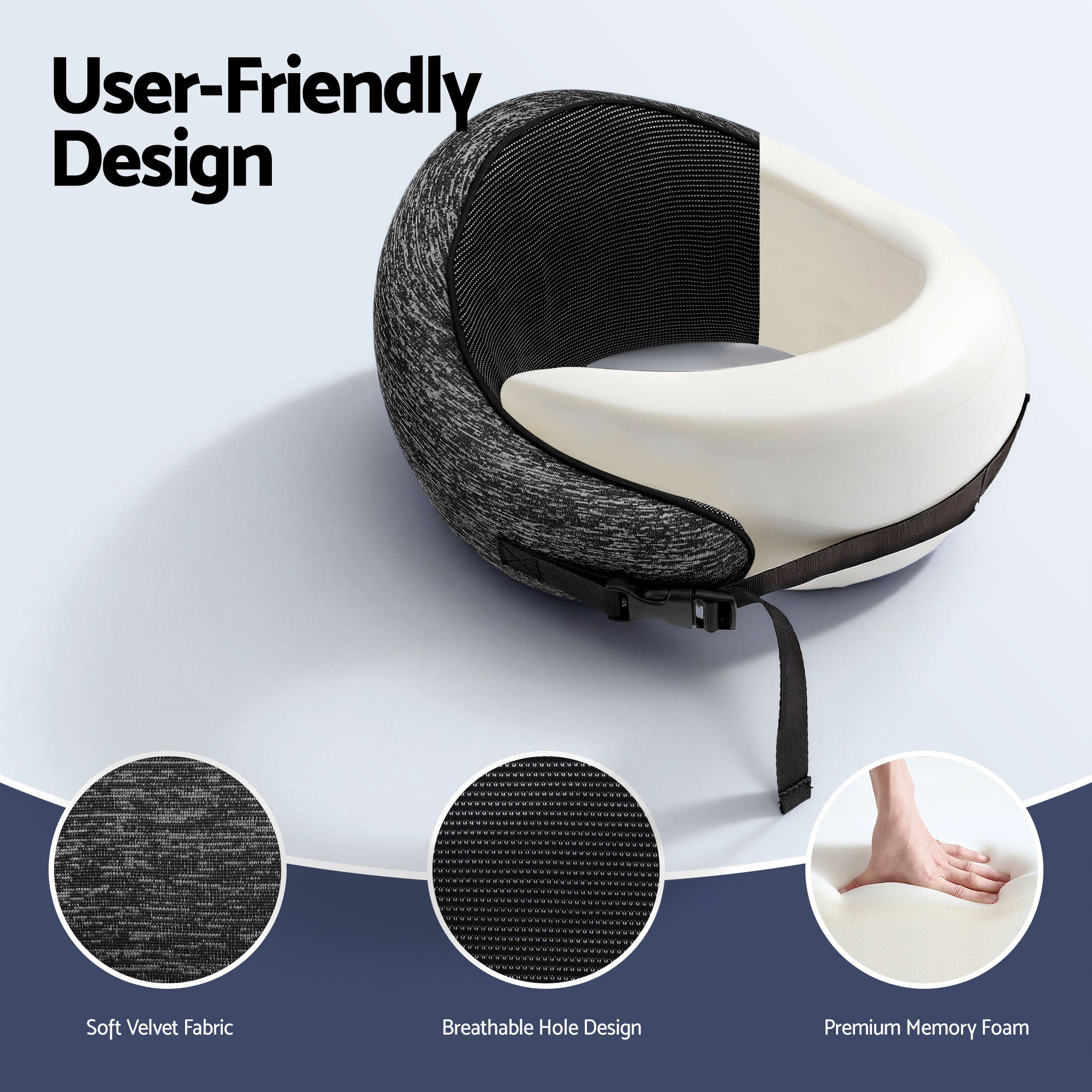 Wanderlite Travel Pillows for Airplanes Ergonomic Memory Foam Neck Pillow Dark Grey