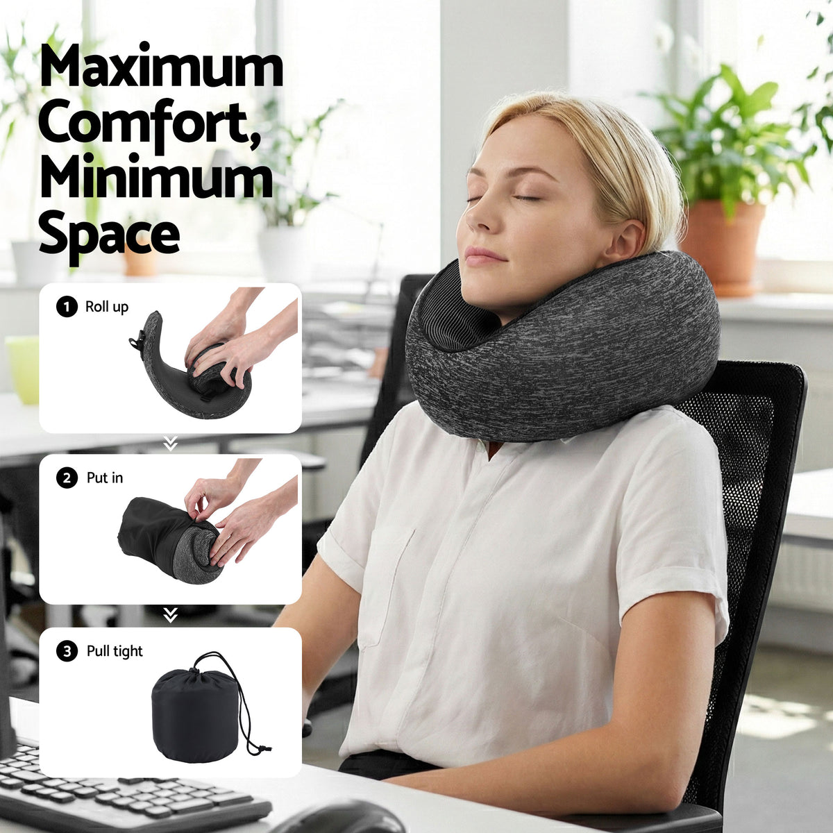Wanderlite Travel Pillows for Airplanes Ergonomic Memory Foam Neck Pillow Dark Grey
