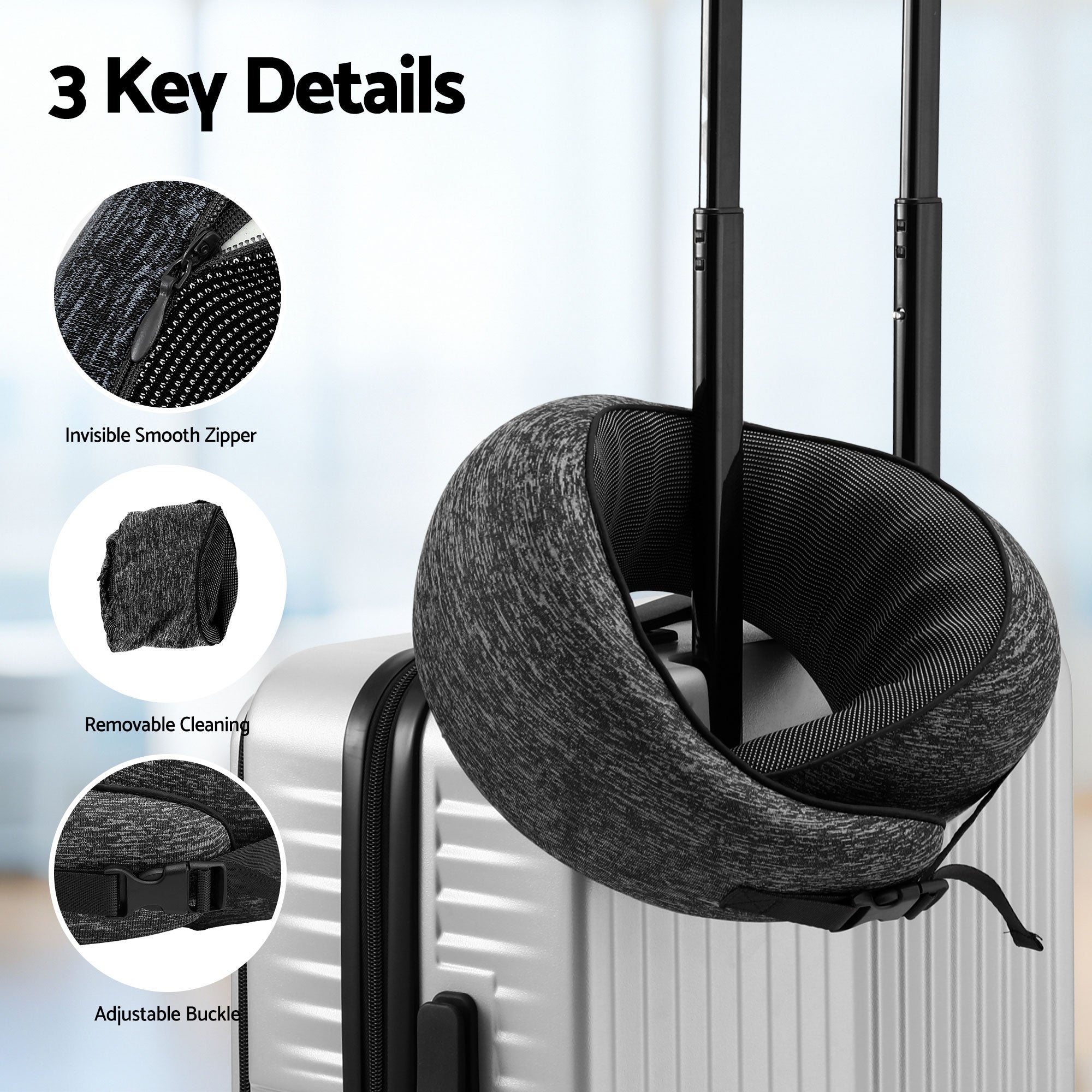 Wanderlite Travel Pillows for Airplanes Ergonomic Memory Foam Neck Pillow Dark Grey