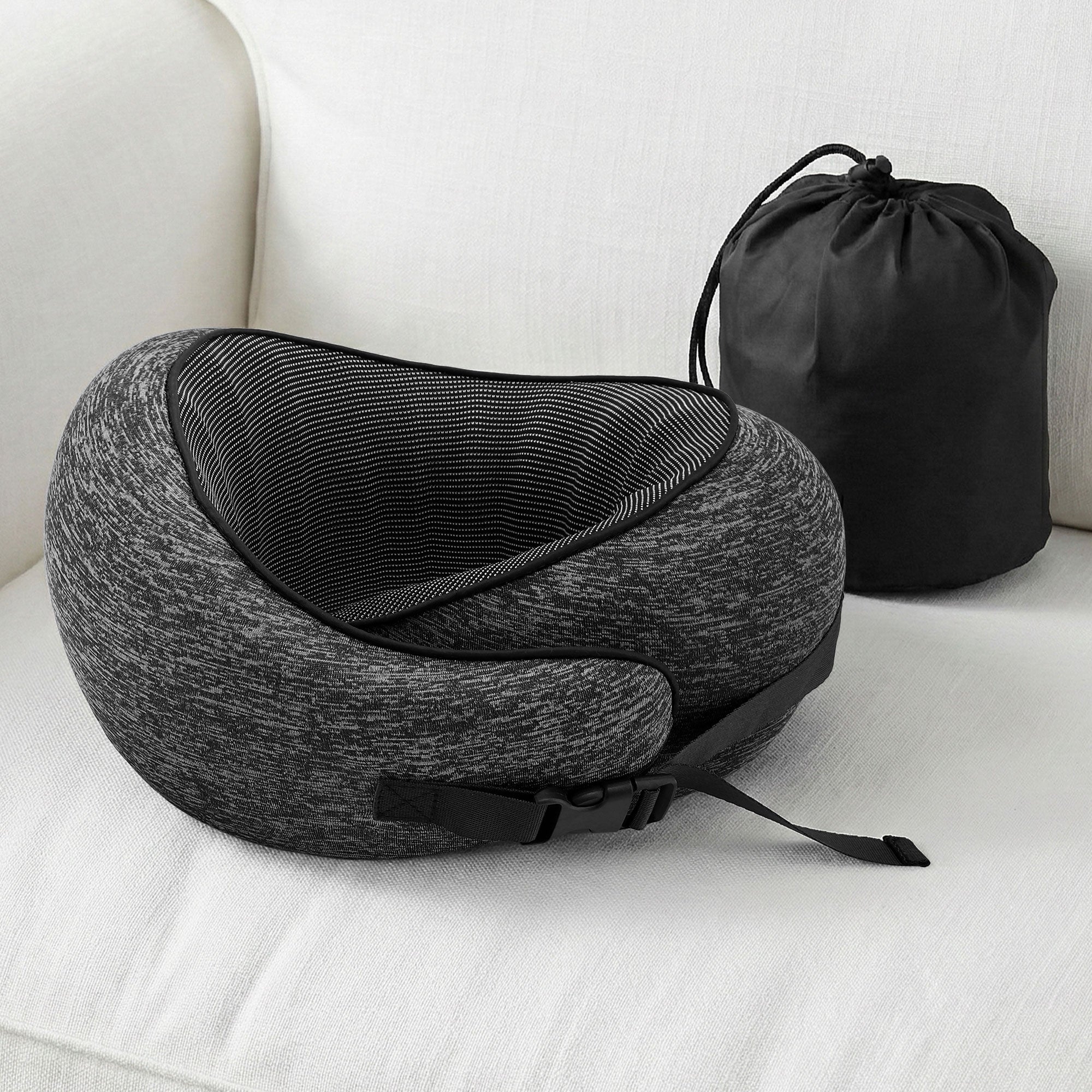 Wanderlite Travel Pillows for Airplanes Ergonomic Memory Foam Neck Pillow Dark Grey
