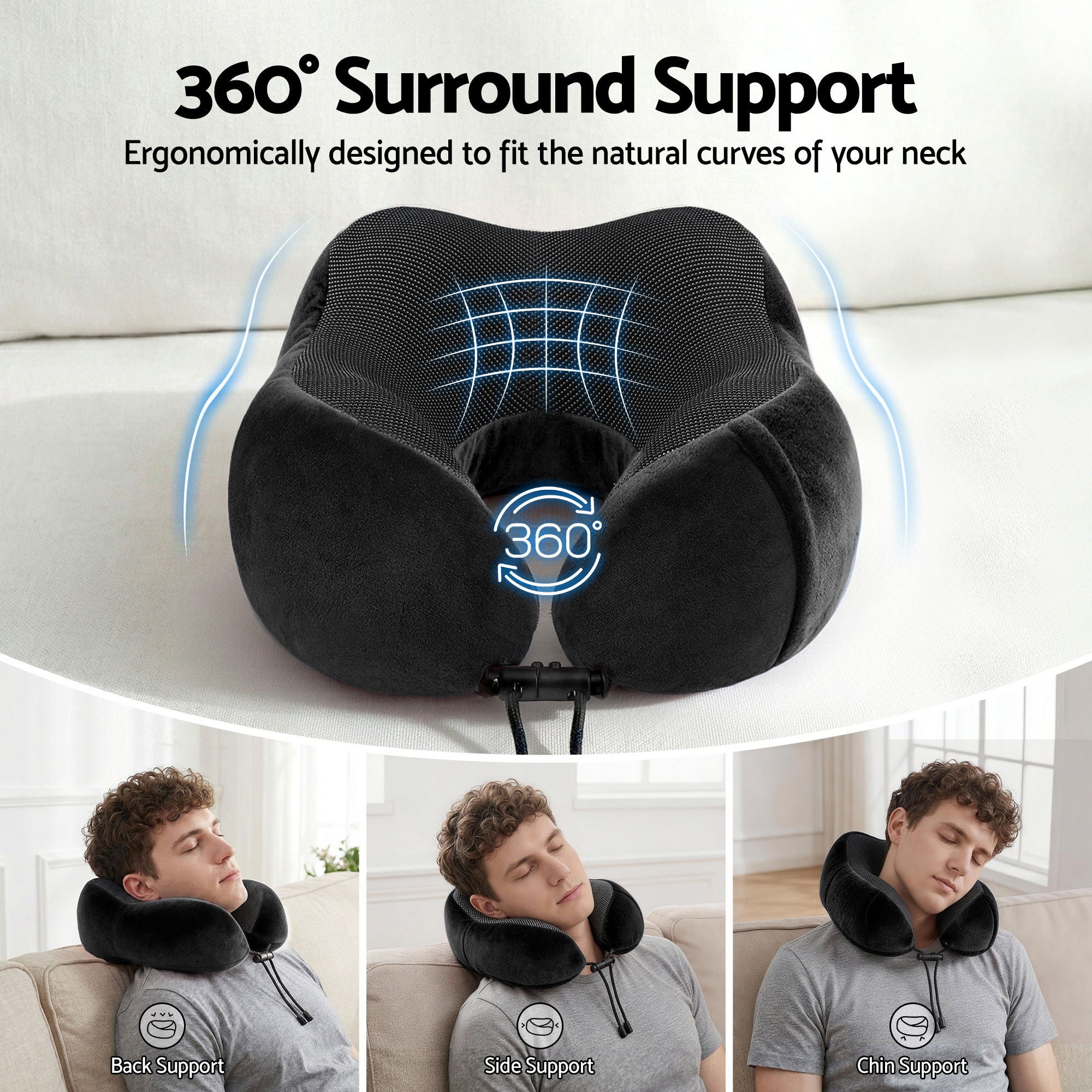 Wanderlite Travel Pillow for Airplanes Memory Foam Neck Pillows for Traveling Black