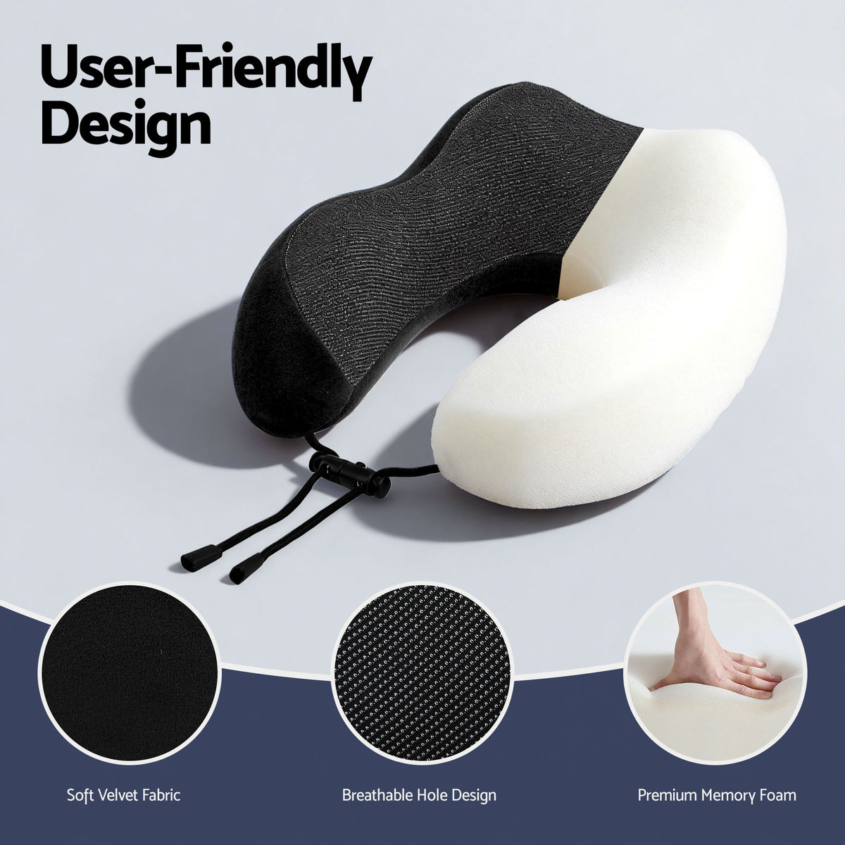 Wanderlite Travel Pillow for Airplanes Memory Foam Neck Pillows for Traveling Black