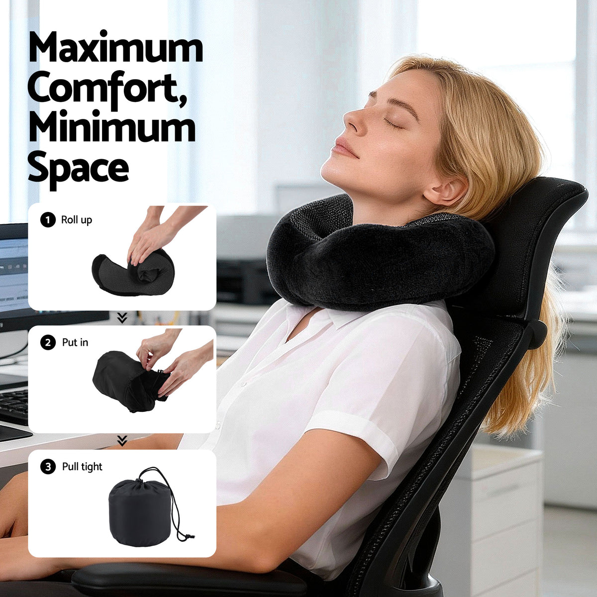 Wanderlite Travel Pillow for Airplanes Memory Foam Neck Pillows for Traveling Black