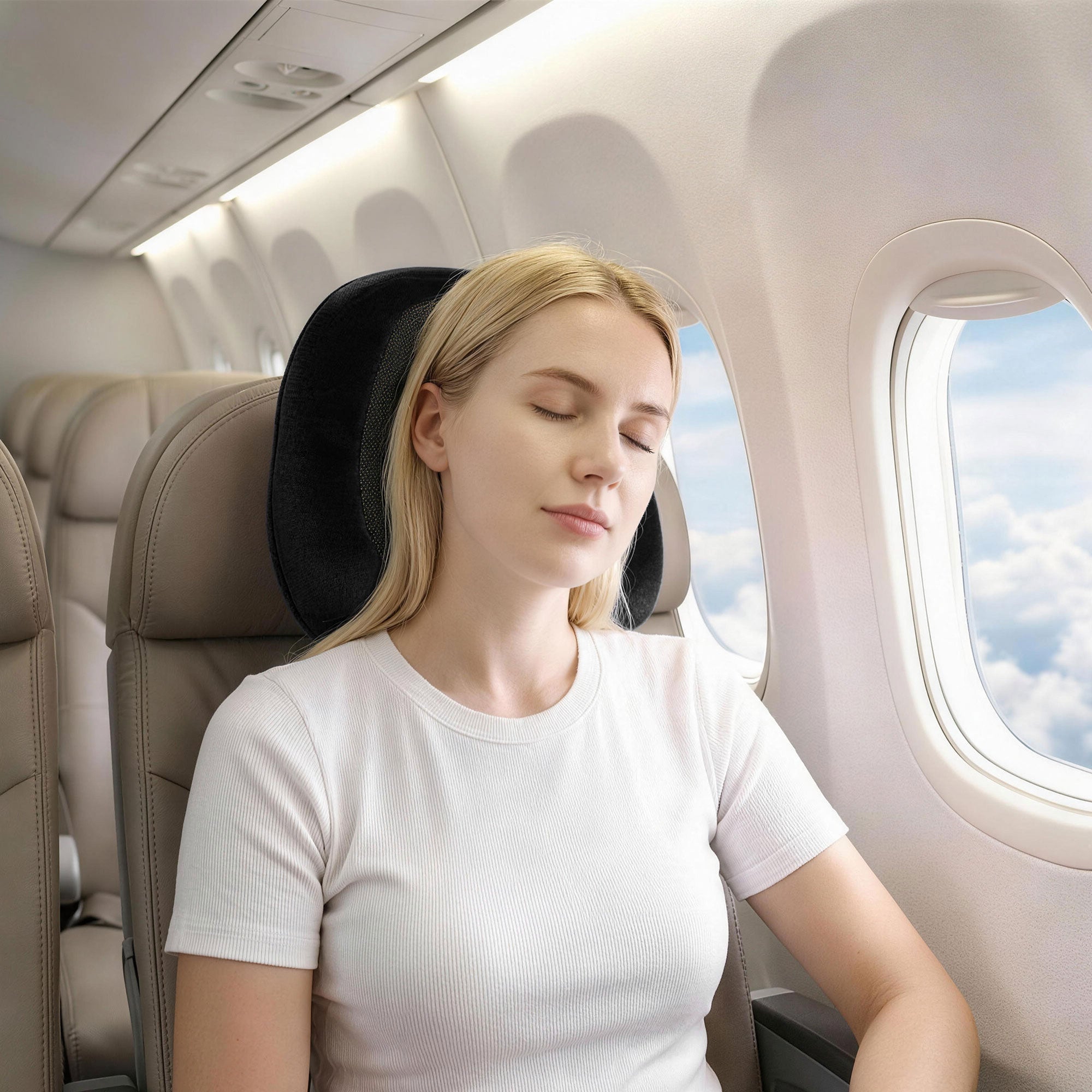 Wanderlite Travel Pillow for Airplanes Memory Foam Neck Pillows for Traveling Black