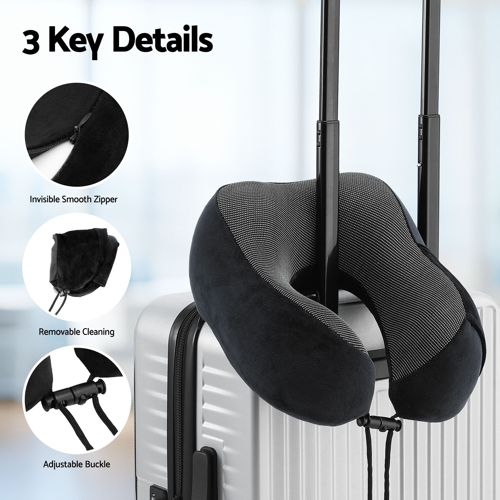 Wanderlite Travel Pillow for Airplanes Memory Foam Neck Pillows for Traveling Black