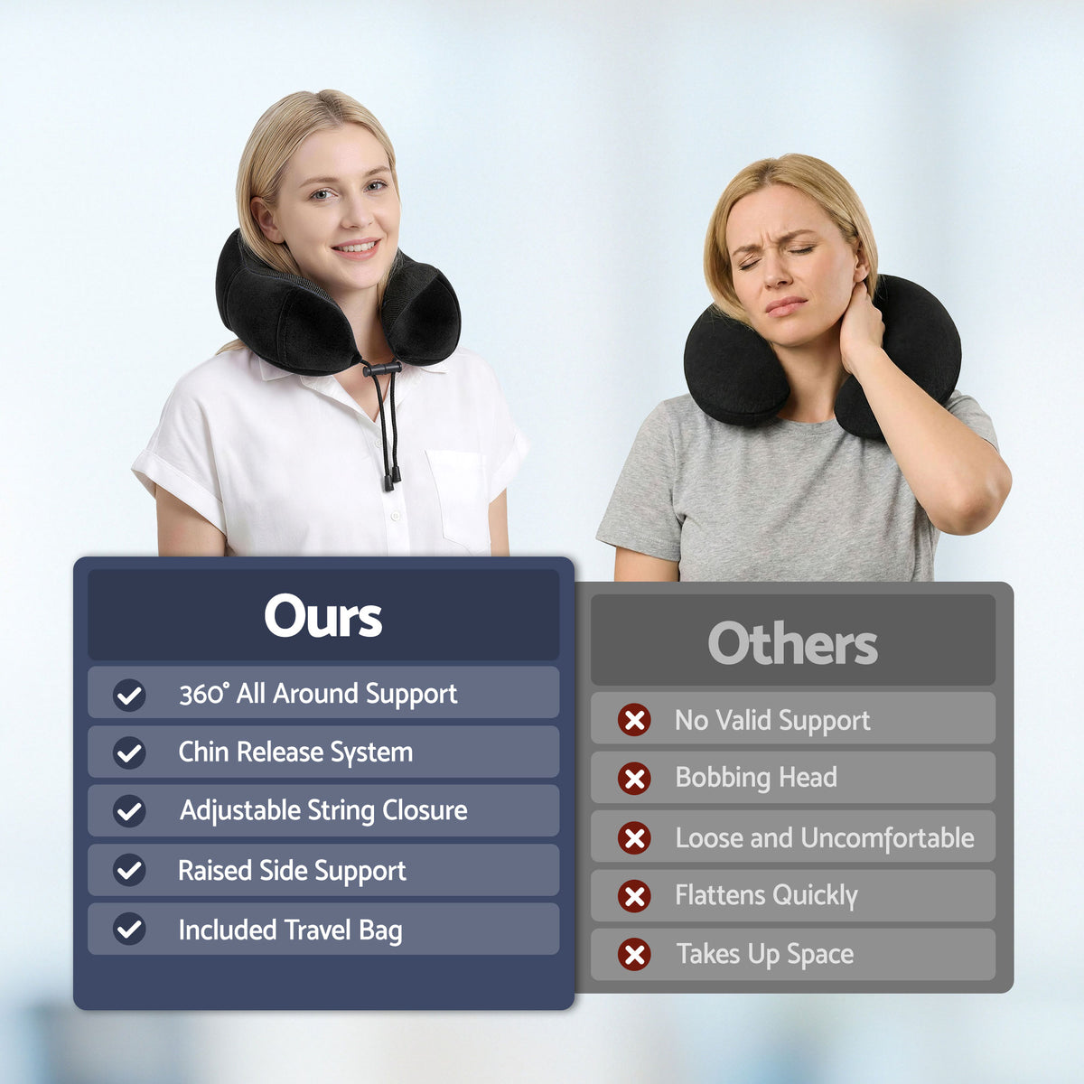 Wanderlite Travel Pillow for Airplanes Memory Foam Neck Pillows for Traveling Black