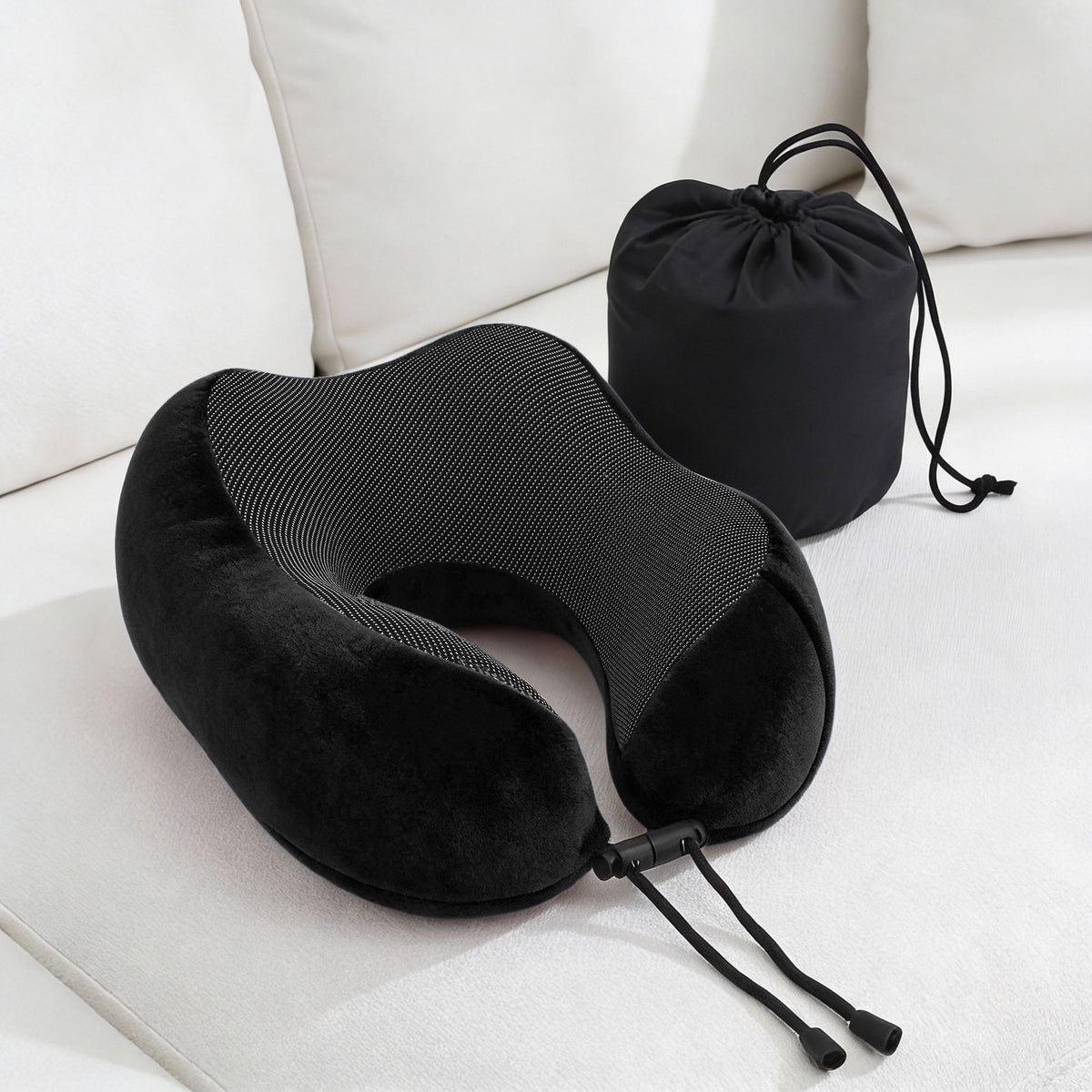 Wanderlite Travel Pillow for Airplanes Memory Foam Neck Pillows for Traveling Black