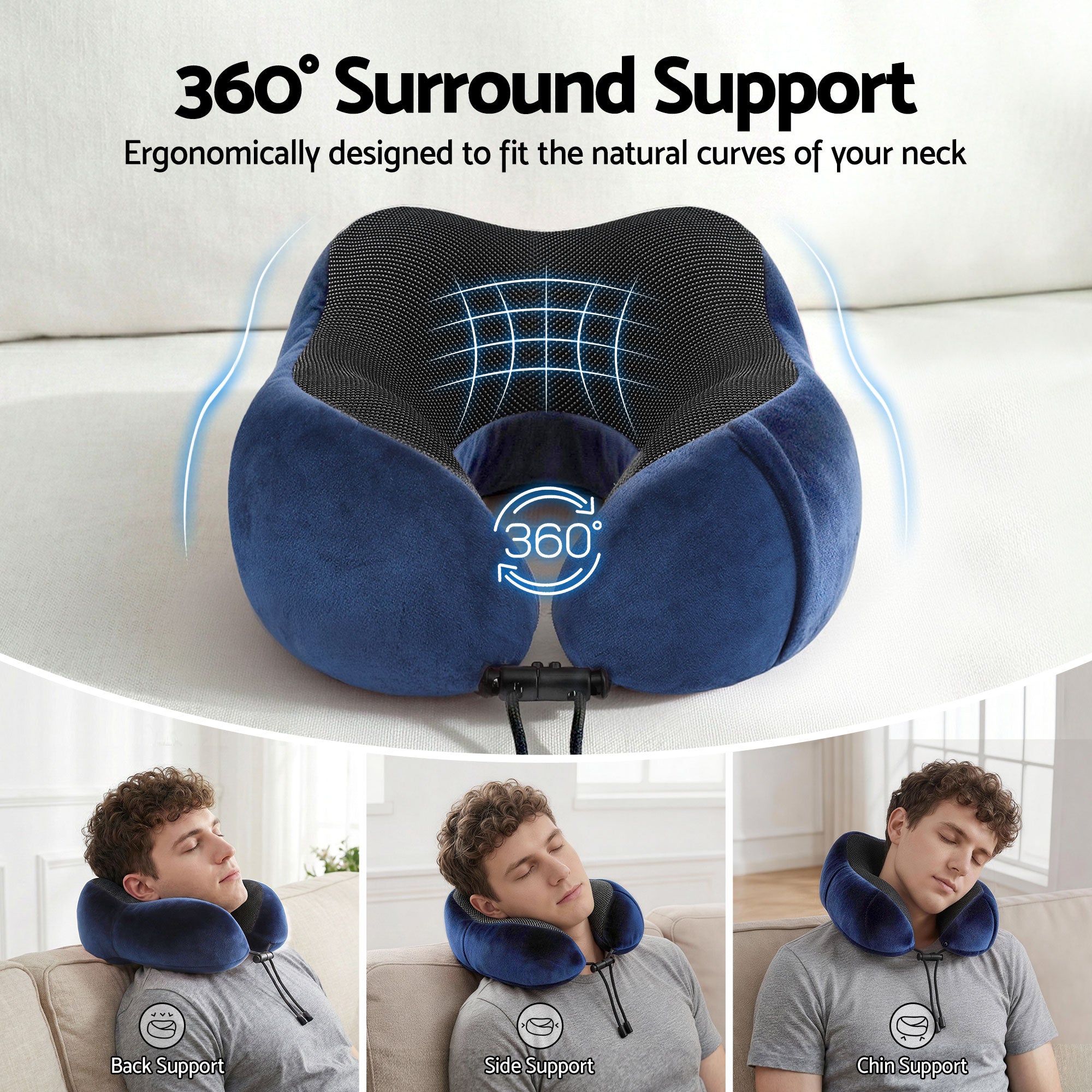 Wanderlite Travel Pillow for Airplanes Memory Foam Neck Pillows for Traveling Blue