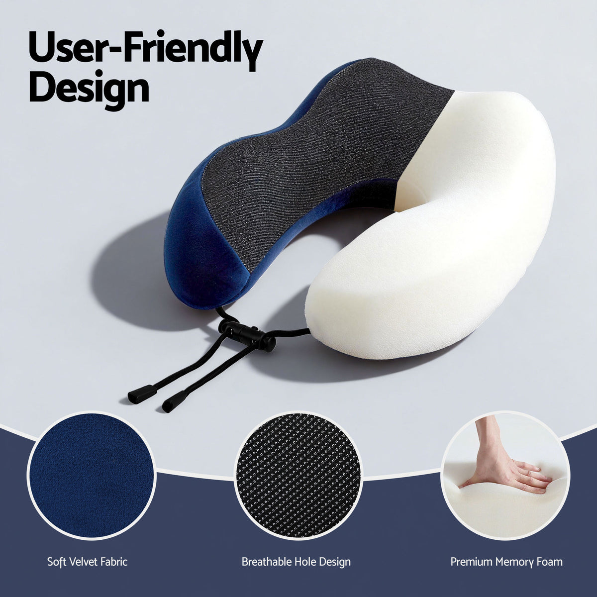 Wanderlite Travel Pillow for Airplanes Memory Foam Neck Pillows for Traveling Blue