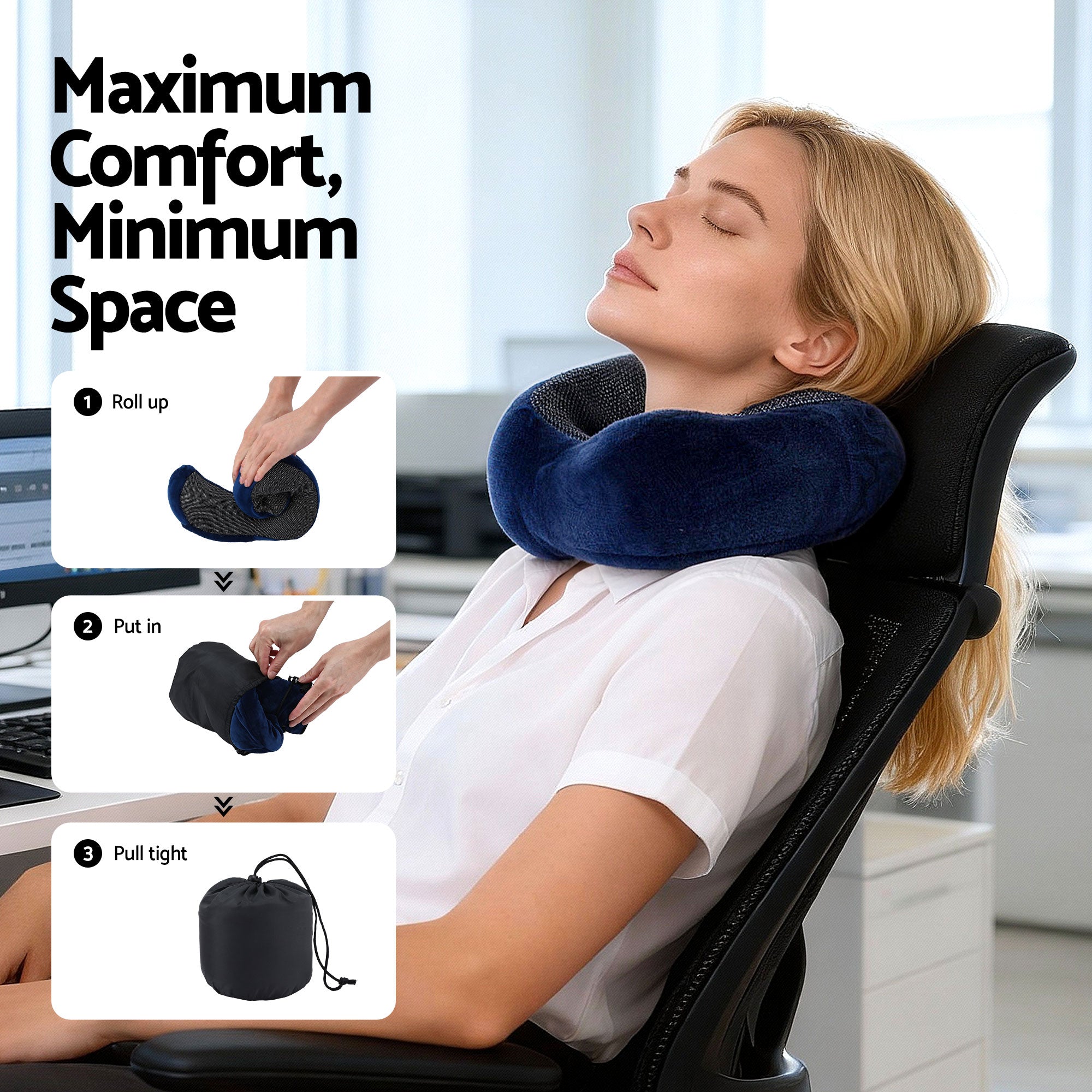 Wanderlite Travel Pillow for Airplanes Memory Foam Neck Pillows for Traveling Blue
