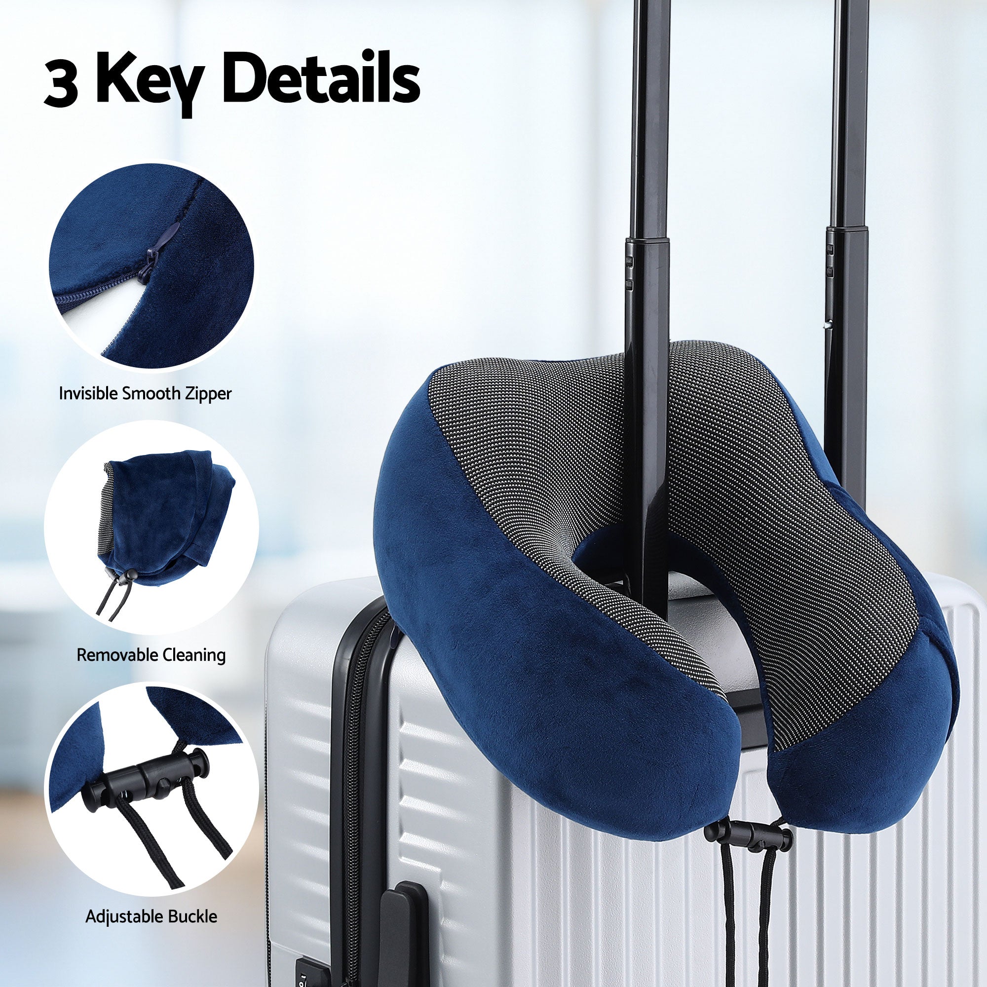 Wanderlite Travel Pillow for Airplanes Memory Foam Neck Pillows for Traveling Blue