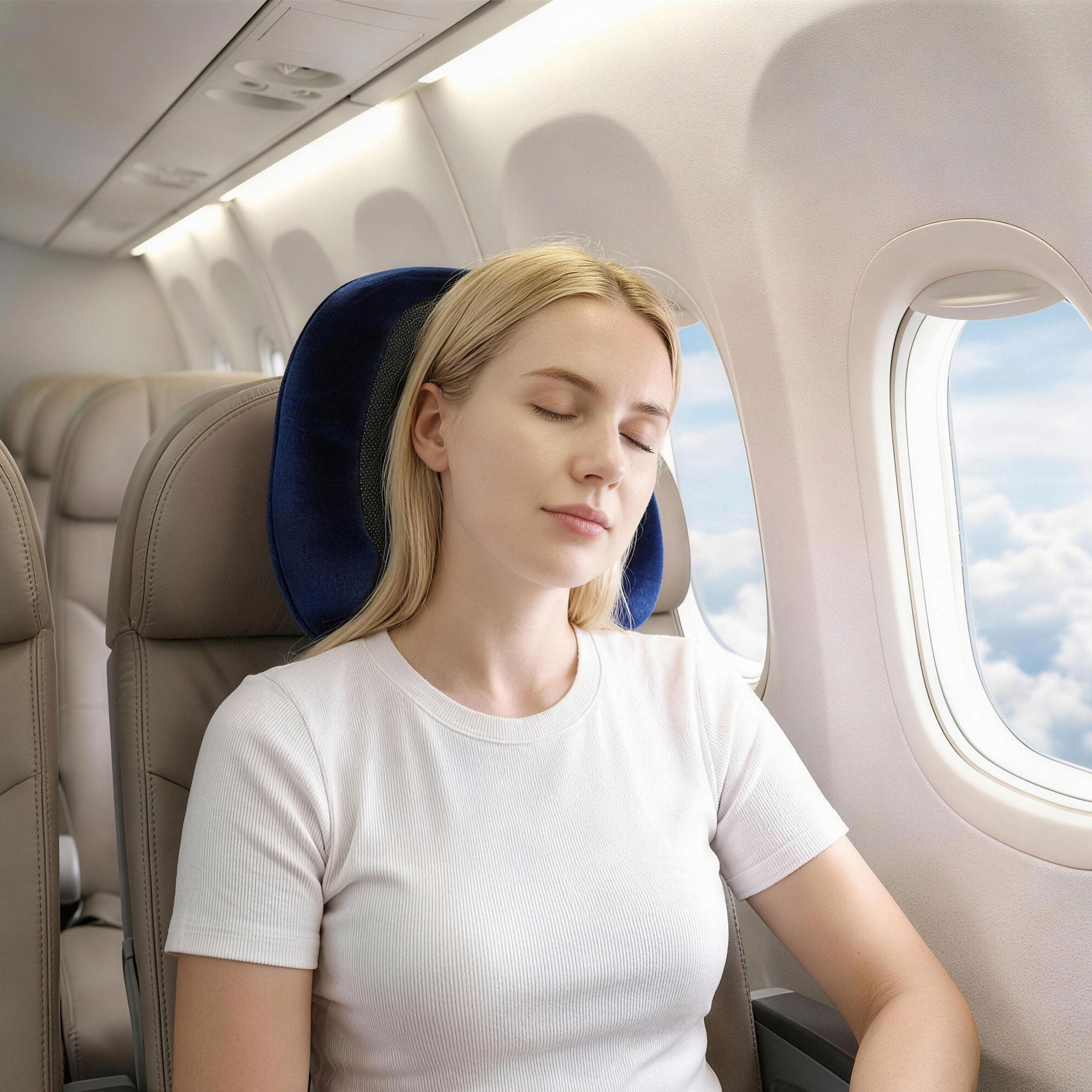 Wanderlite Travel Pillow for Airplanes Memory Foam Neck Pillows for Traveling Blue