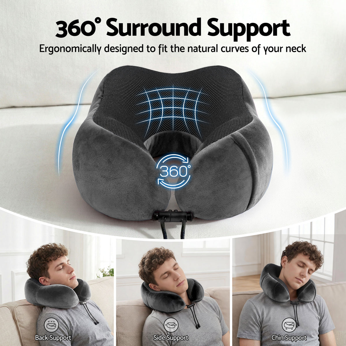 Wanderlite Travel Pillow for Airplanes Memory Foam Neck Pillows for Traveling Grey