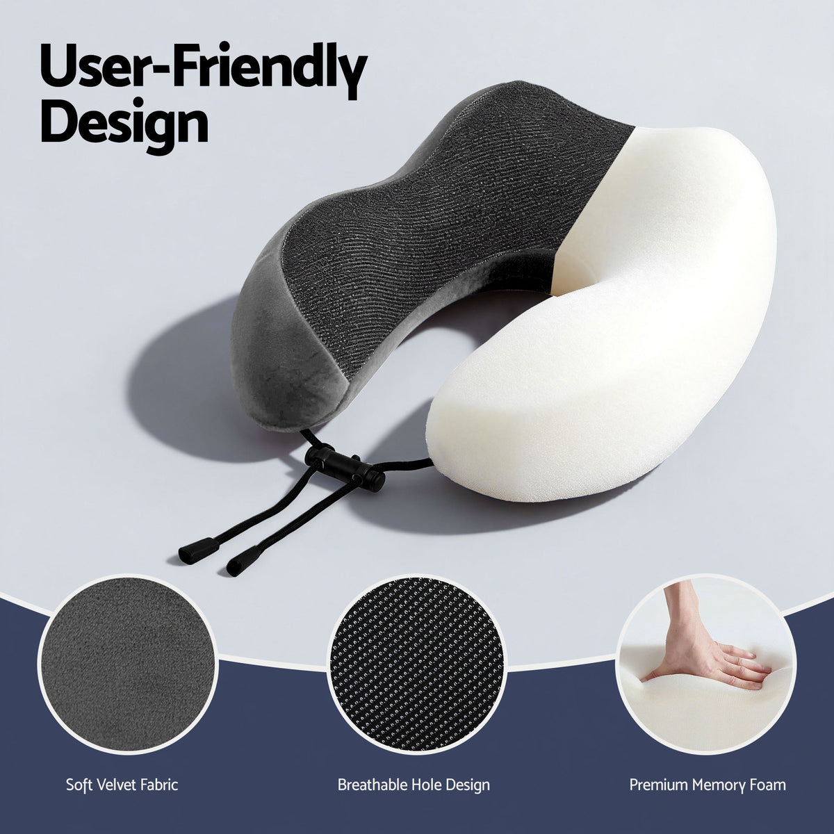 Wanderlite Travel Pillow for Airplanes Memory Foam Neck Pillows for Traveling Grey
