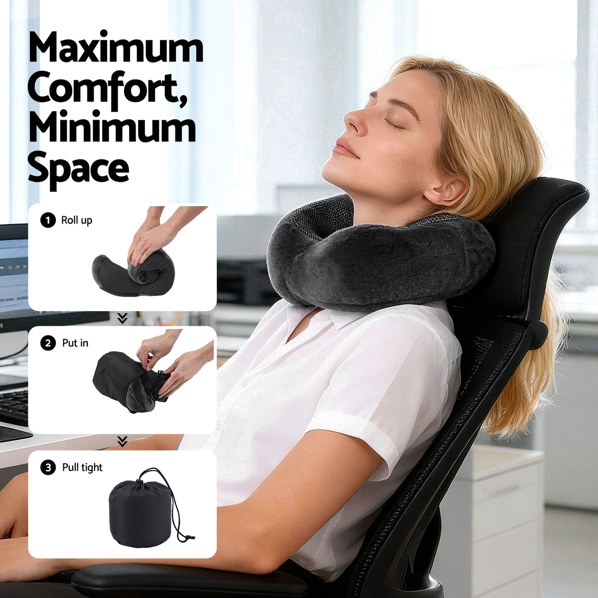 Wanderlite Travel Pillow for Airplanes Memory Foam Neck Pillows for Traveling Grey