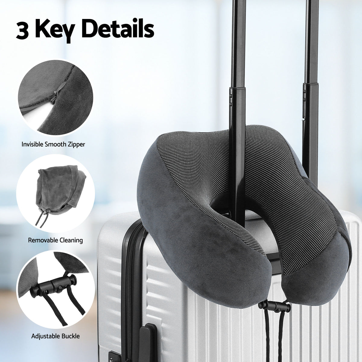 Wanderlite Travel Pillow for Airplanes Memory Foam Neck Pillows for Traveling Grey