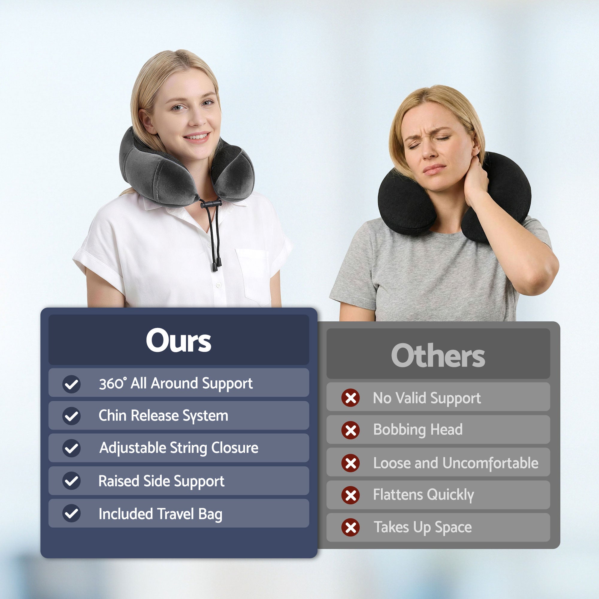 Wanderlite Travel Pillow for Airplanes Memory Foam Neck Pillows for Traveling Grey
