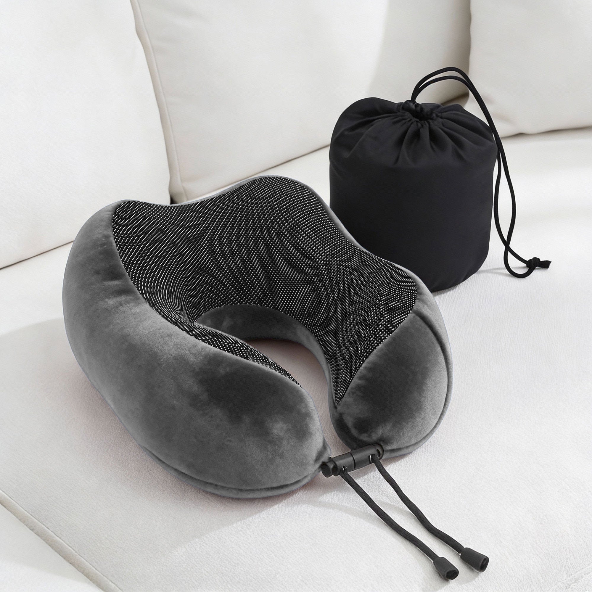 Wanderlite Travel Pillow for Airplanes Memory Foam Neck Pillows for Traveling Grey