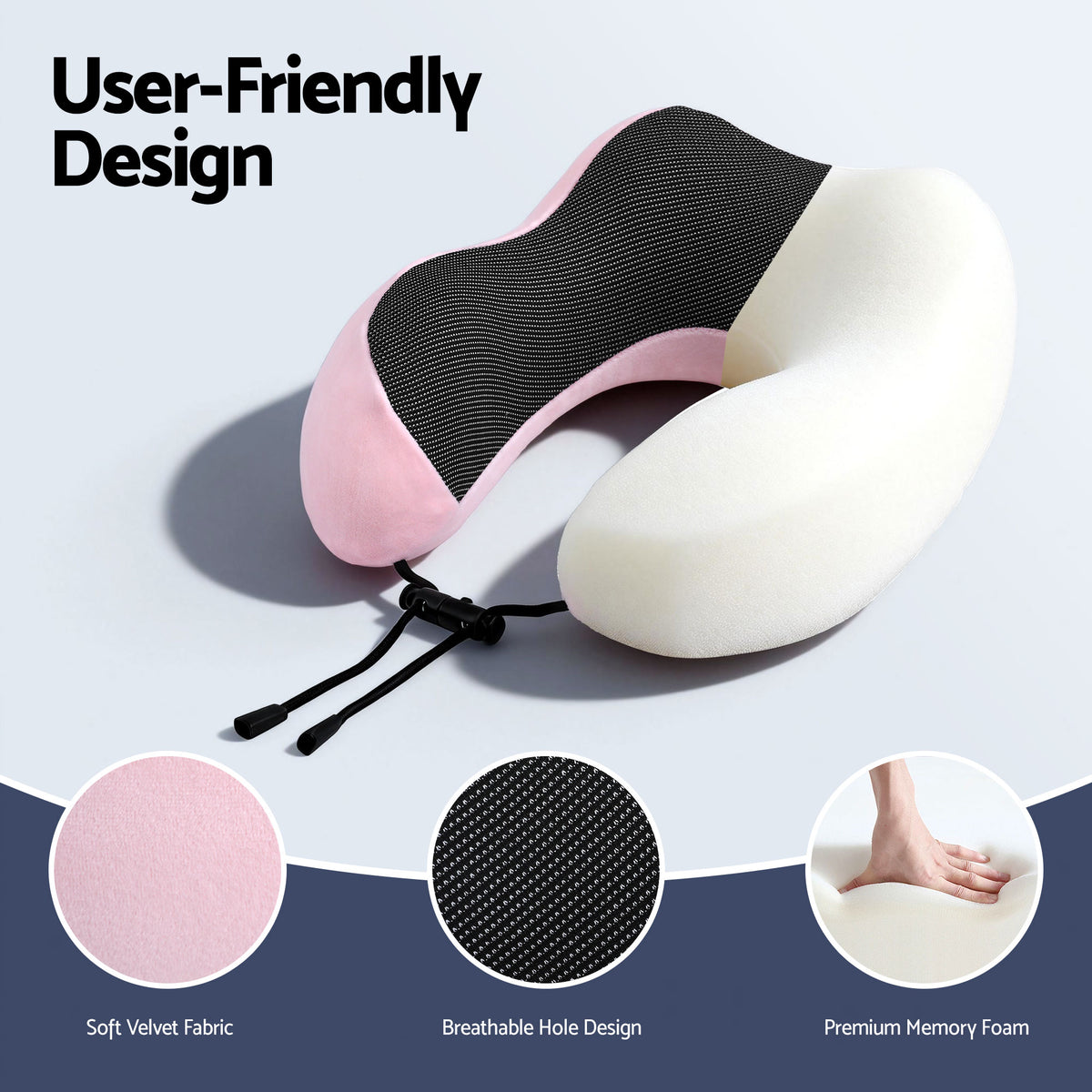 Wanderlite Travel Pillow for Airplanes Memory Foam Neck Pillows for Traveling Pink