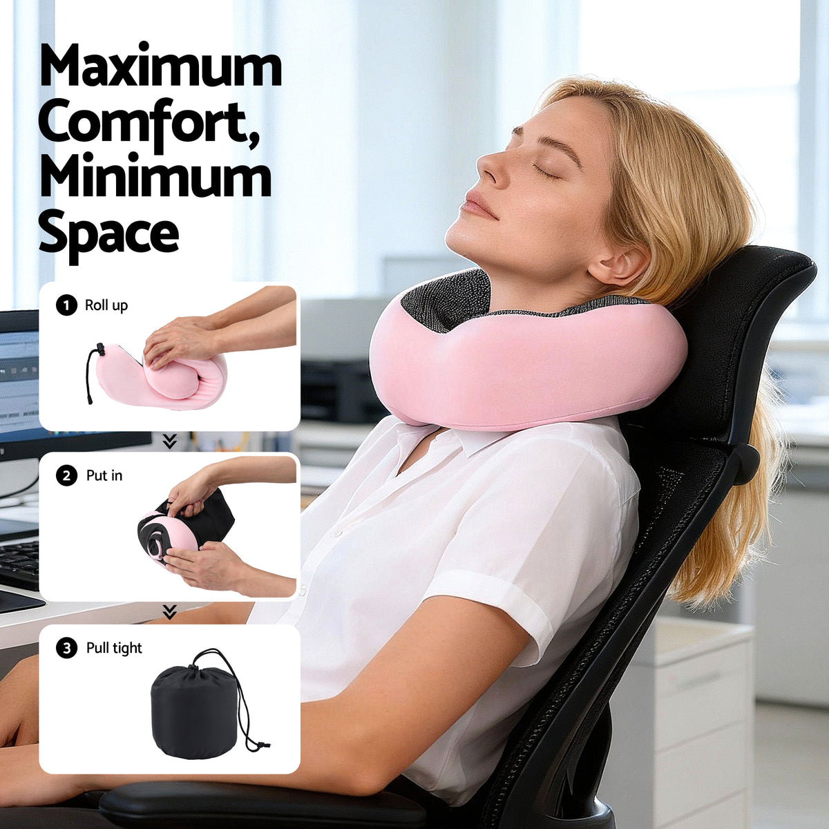 Wanderlite Travel Pillow for Airplanes Memory Foam Neck Pillows for Traveling Pink
