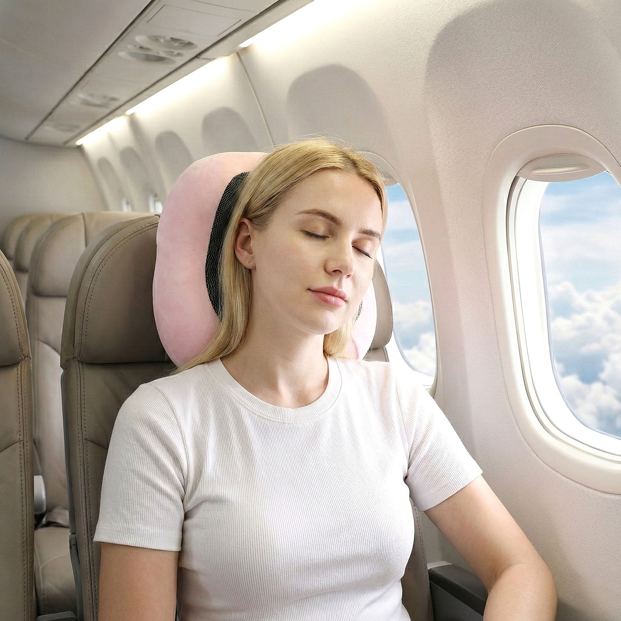 Wanderlite Travel Pillow for Airplanes Memory Foam Neck Pillows for Traveling Pink