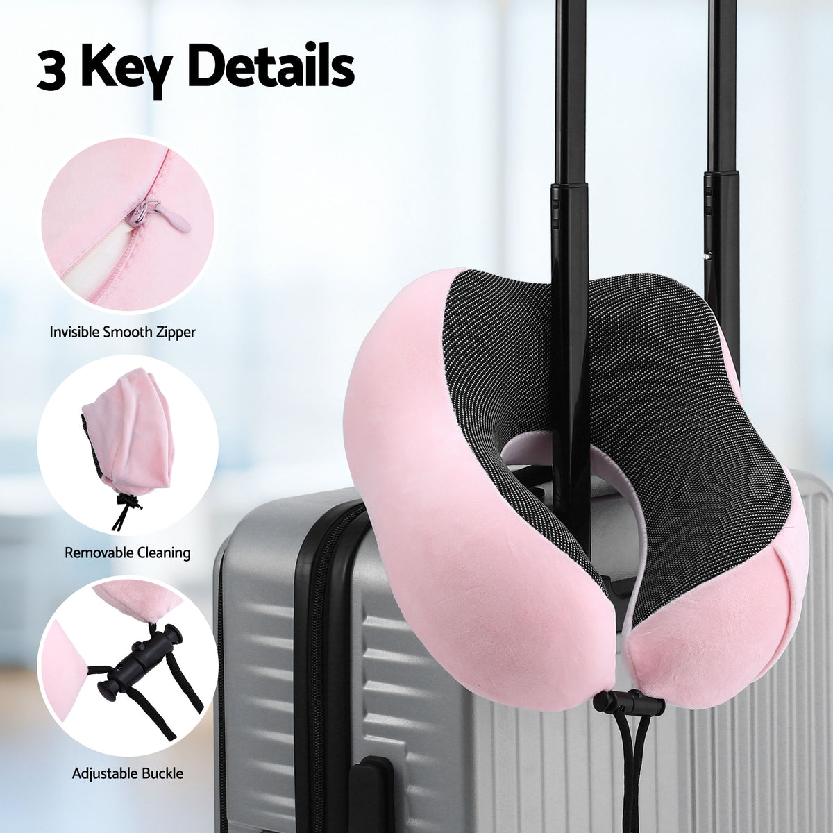 Wanderlite Travel Pillow for Airplanes Memory Foam Neck Pillows for Traveling Pink