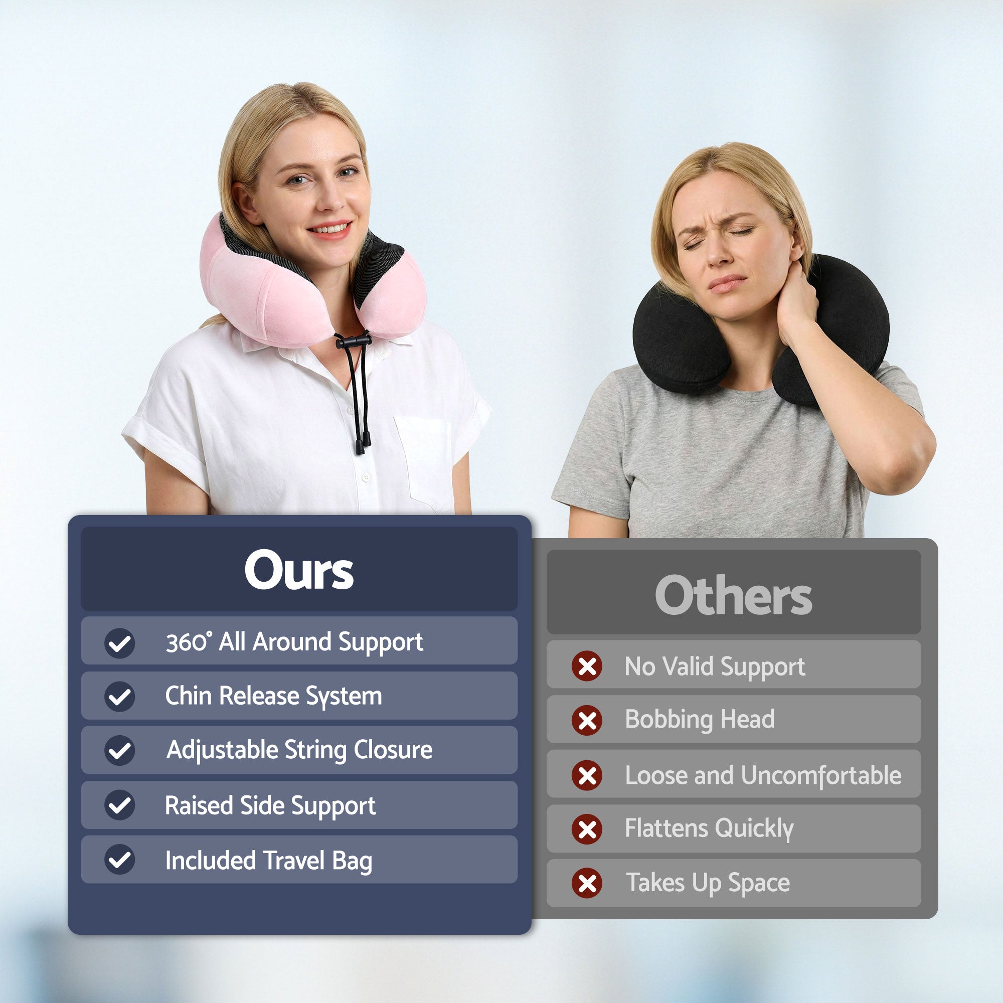 Wanderlite Travel Pillow for Airplanes Memory Foam Neck Pillows for Traveling Pink