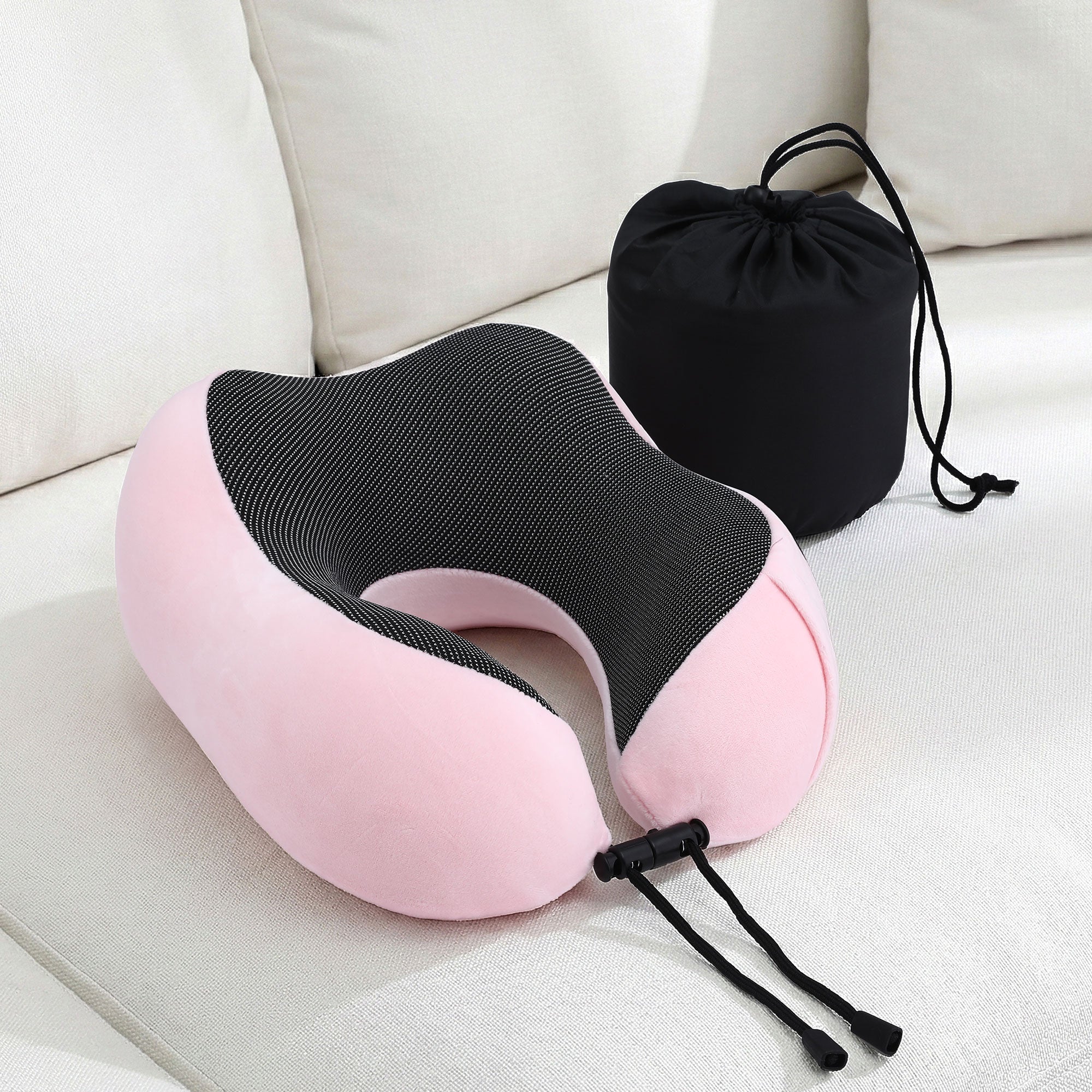 Wanderlite Travel Pillow for Airplanes Memory Foam Neck Pillows for Traveling Pink